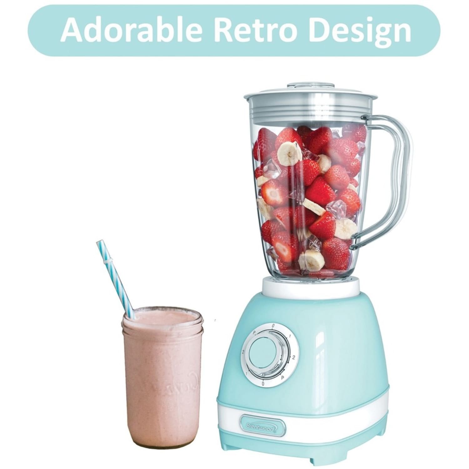 Brentwood JB-330BL 2-Speed with Pulse Blender, Blue - 350 W - 1.56 quart - 2 Speed Setting(s) - Plastic - Blue - Image 4