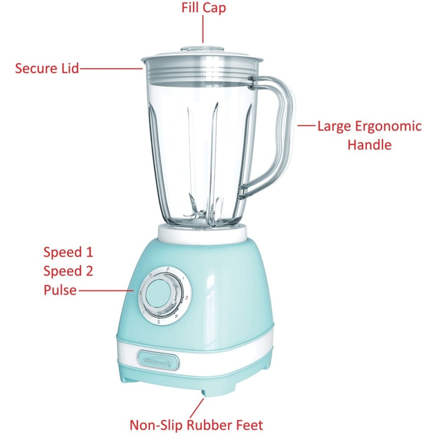 Brentwood JB-330BL 2-Speed with Pulse Blender, Blue - 350 W - 1.56 quart - 2 Speed Setting(s) - Plastic - Blue - Image 5