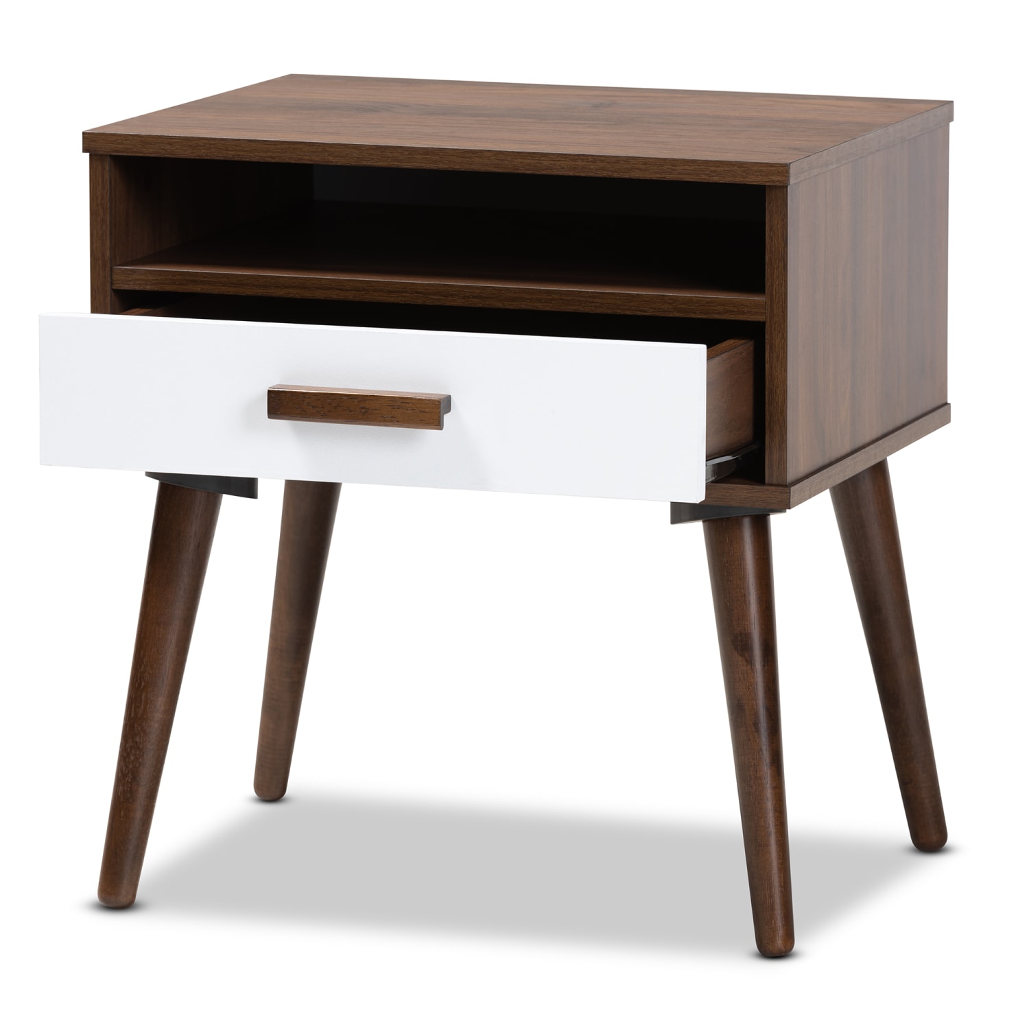 Baxton Studio 2-Tone End Table, 21-5/16inH x 19-3/4inW x 15-5/8inD, White/Walnut - Image 3