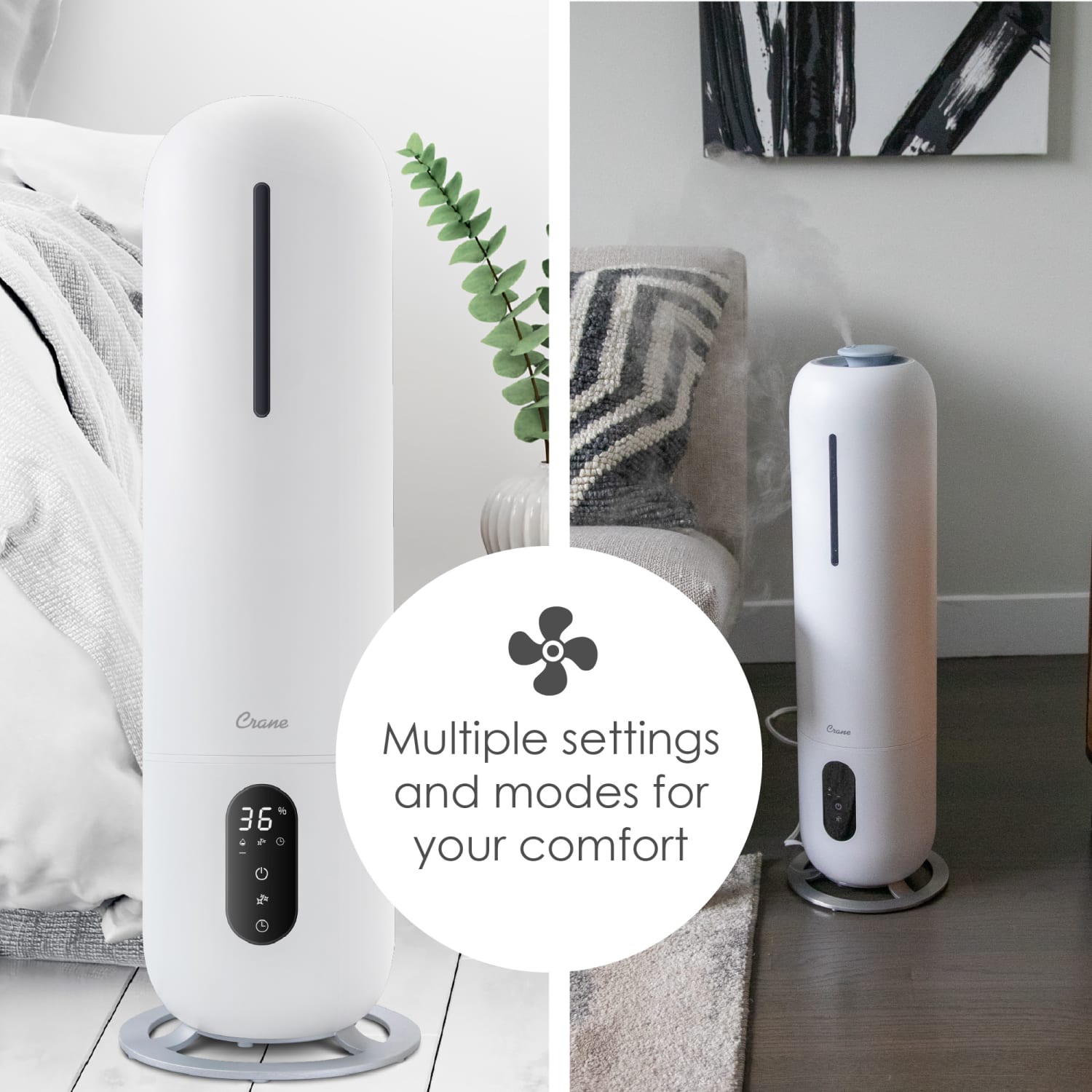 Crane Ultrasonic Cool Mist Tower Humidifier, 2 Gallon, 8-1/2in x 8-1/2in x 22in, White - Image 5