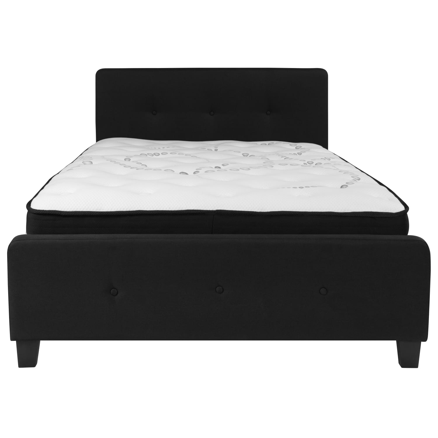 Flash Furniture Tribeca Button Tufted Upholstered Platform Bed with Pocket Spring Mattress, Full, 40inH x 56-1/4inW x 81inL, Black - Image 6