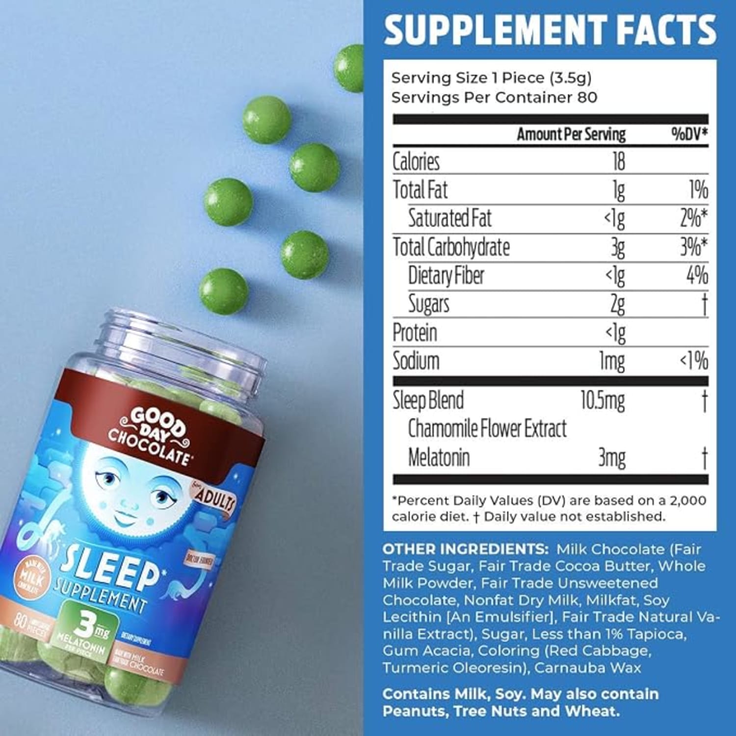 Good Day Chocolate Supplements, Melatonin Milk Chocolate, 3mg, Total Qty 80 - Image 3