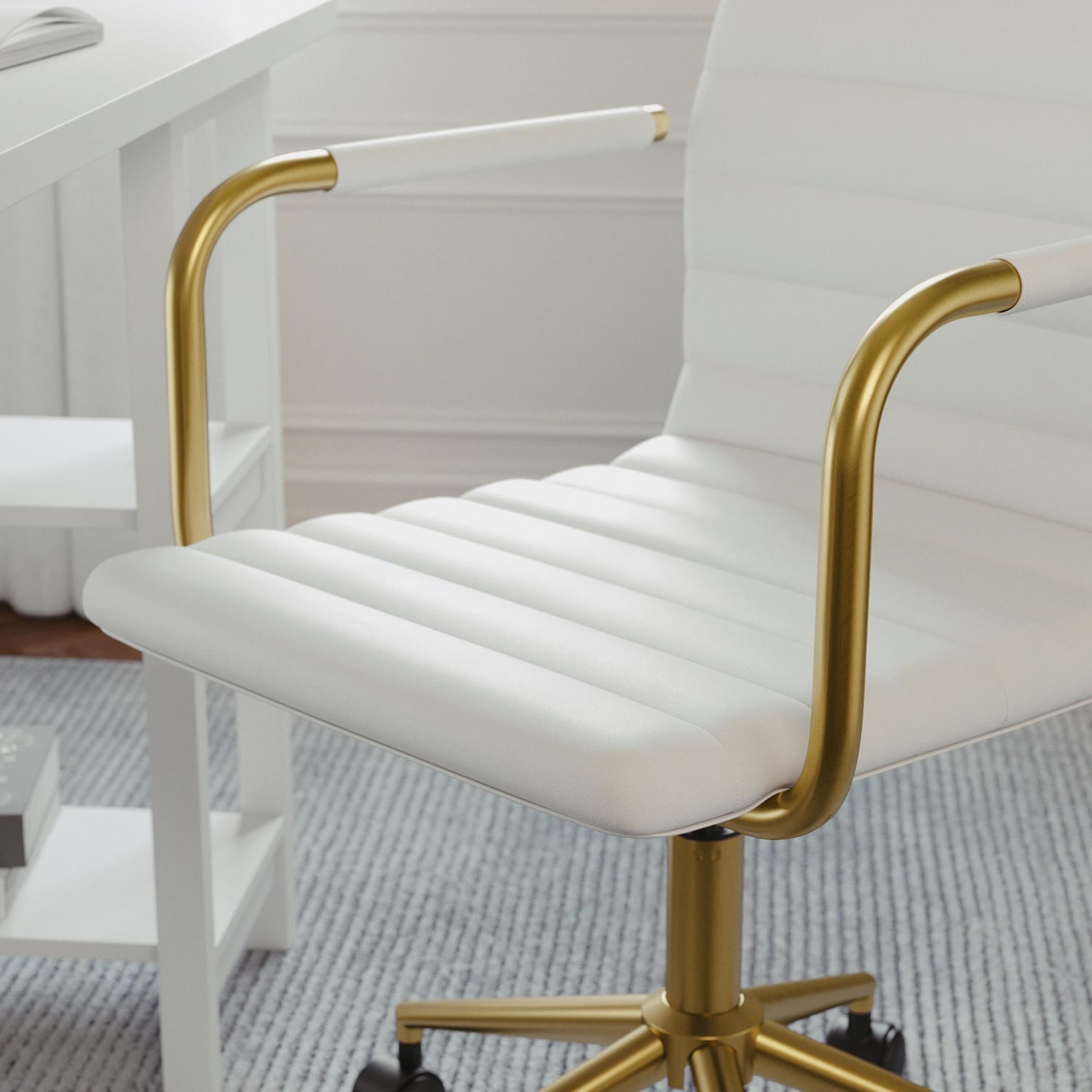 Martha Stewart Taytum Faux Leather Upholstered Mid Back Executive Office Chair WhitePolished Brass PopularChairscom