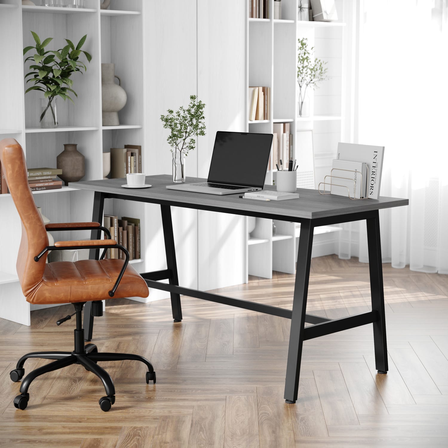 Flash Furniture Redmond Commercial 60x24 Conference Table, PVC Edging and Heavy Duty A-Frame Steel Base, Gray Oak - MTM6024LTGRYABF