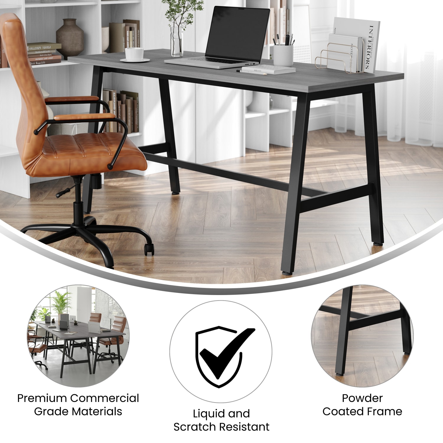 Flash Furniture Redmond Commercial 60x24 Conference Table with 1in Thick Double Sided Laminate Table Top with PVC Edging and Heavy Duty A-Frame Steel Base, Gray Oak - Image 4