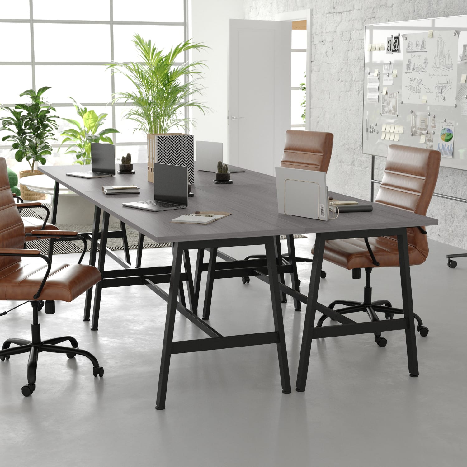 Flash Furniture Redmond Commercial 60x24 Conference Table with 1in Thick Double Sided Laminate Table Top with PVC Edging and Heavy Duty A-Frame Steel Base, Gray Oak - Image 5