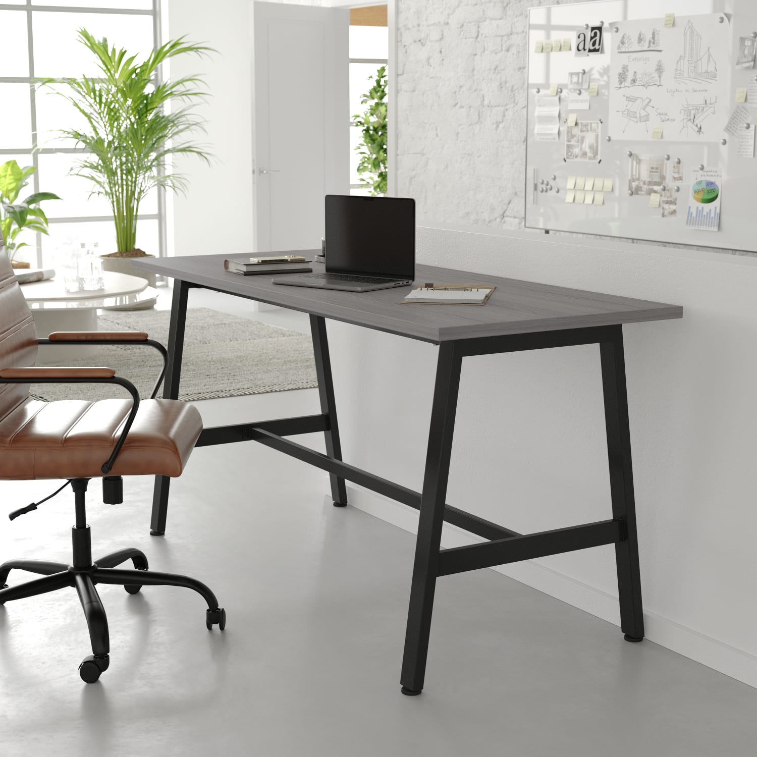 Flash Furniture Redmond Commercial 60x24 Conference Table with 1in Thick Double Sided Laminate Table Top with PVC Edging and Heavy Duty A-Frame Steel Base, Gray Oak - Image 6