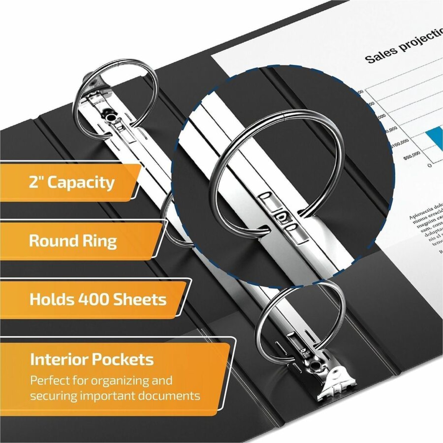 QuickFit Legal Landscape Overlay 3-Ring Binder, 2in Round Rings, 50% Recycled, Black - Image 6