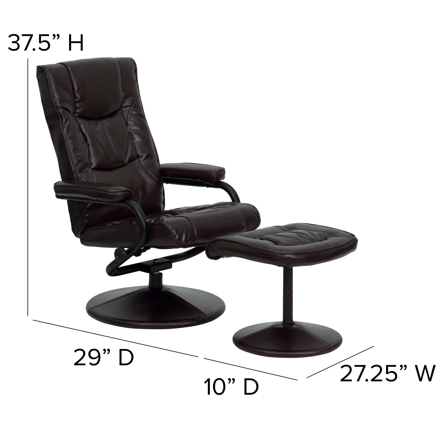 Flash Furniture Contemporary Recliner With Wrapped Base Ottoman, Brown - Image 6