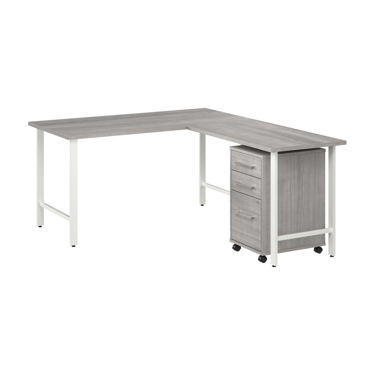 Bush Business Furniture Hustle 60inW L-Shaped Corner Computer Desk with 3 Drawer Mobile File Cabinet, Platinum Gray, Standard Delivery Service - Image 3