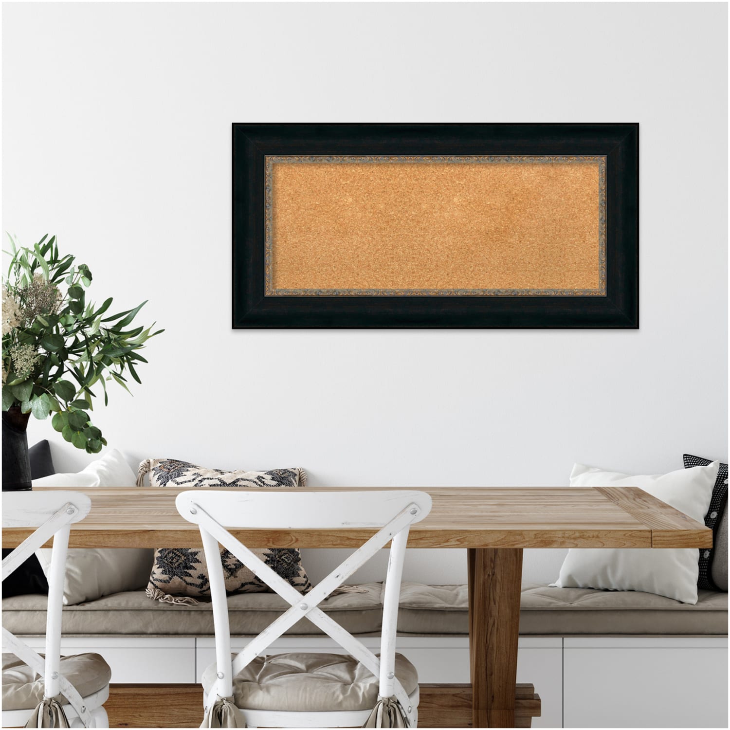 Amanti Art Non-Magnetic Cork Bulletin Board, 37in x 19in, Natural, Manhattan Black Plastic Frame - Image 6