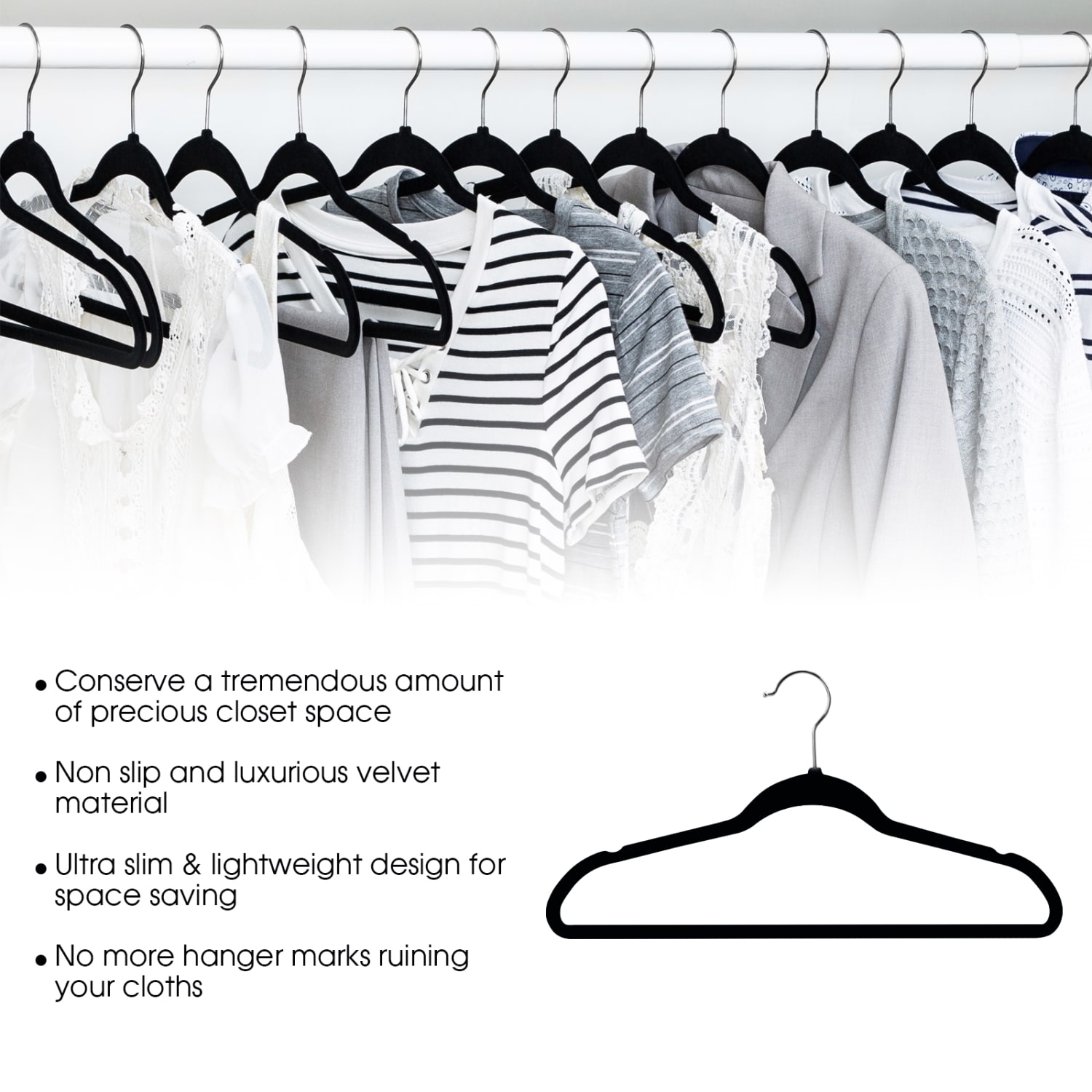 Elama Flocked Velvet Clothes Hangers, Black, Pack Of 50 Hangers - Image 4