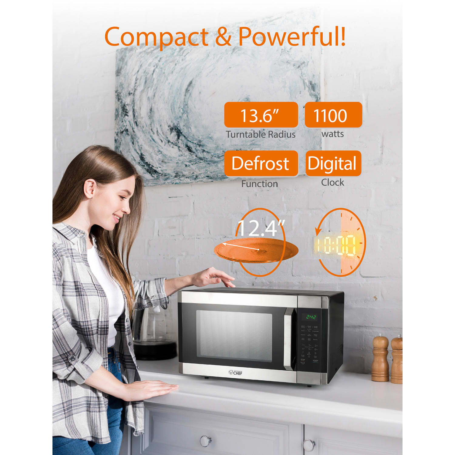 Commercial Chef 1.6 Cu. Ft. Countertop Microwave Oven, Silver - Image 5