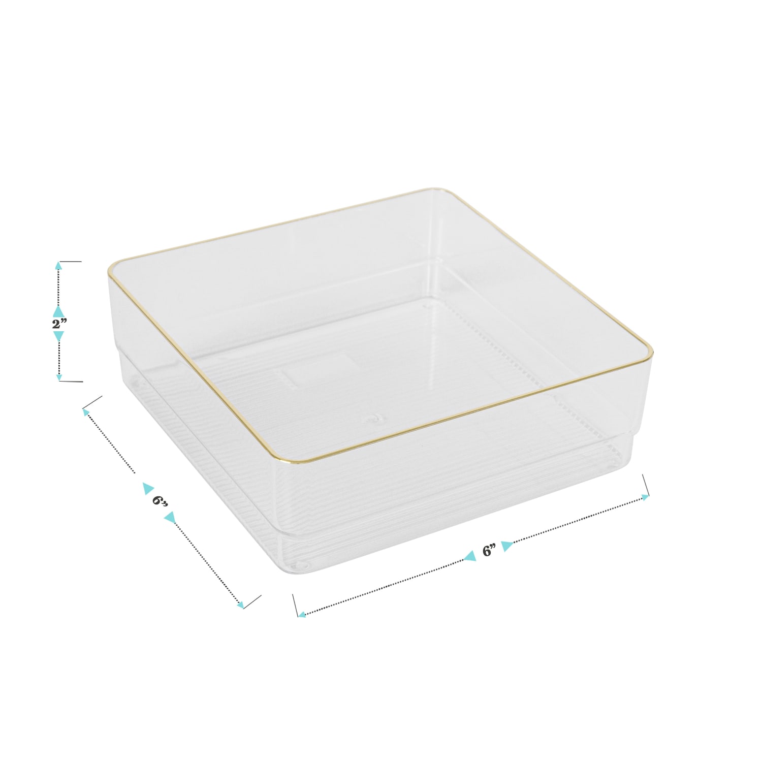 Martha Stewart Kerry Plastic Stackable Office Desk Drawer Organizers, 2inH x 6inW x 6inD, Clear/Gold Trim, Pack Of 4 Organizers - Image 5