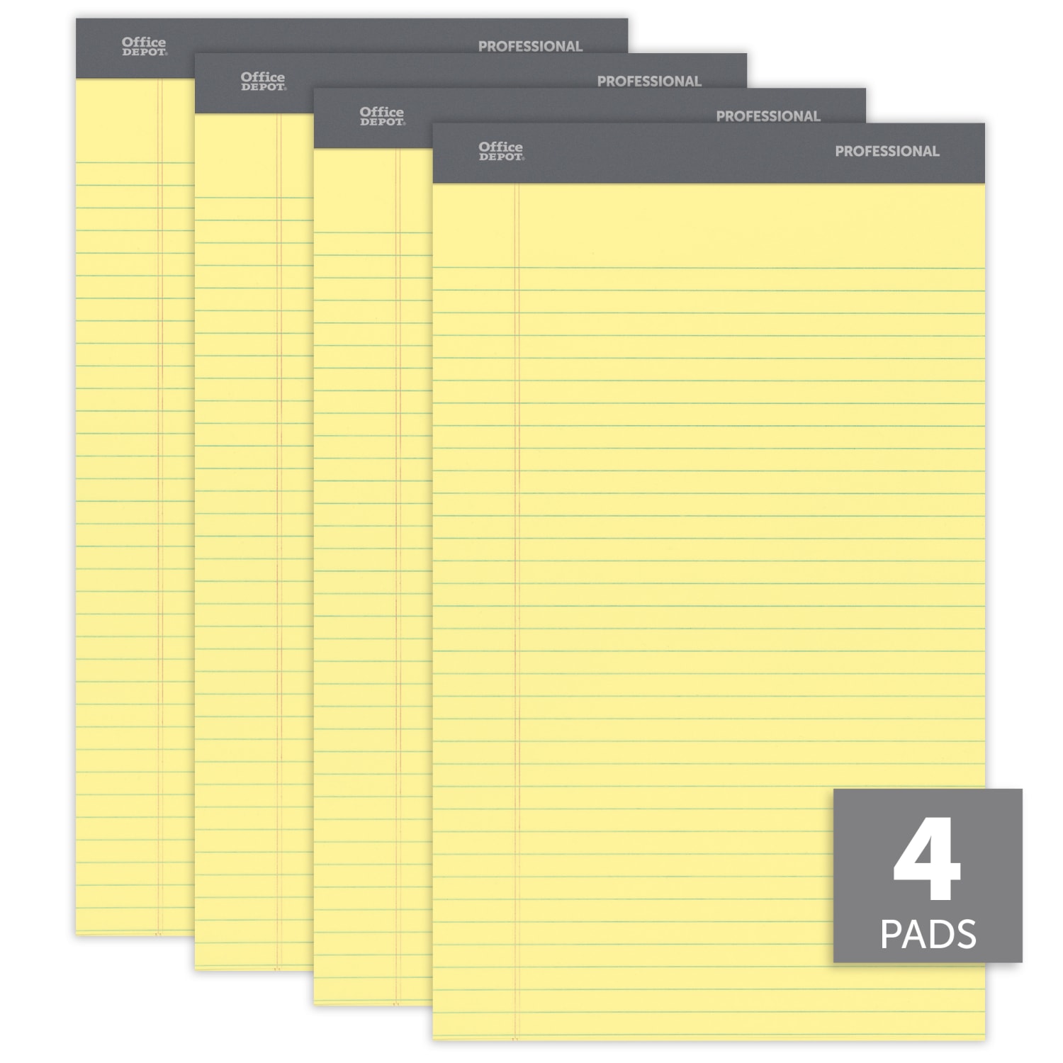 Office Depot Brand Professional Writing Pads, 8 1/2in x 14in, Legal/Wide Ruled, 50 Sheets, Canary, Pack Of 4 - Image 4