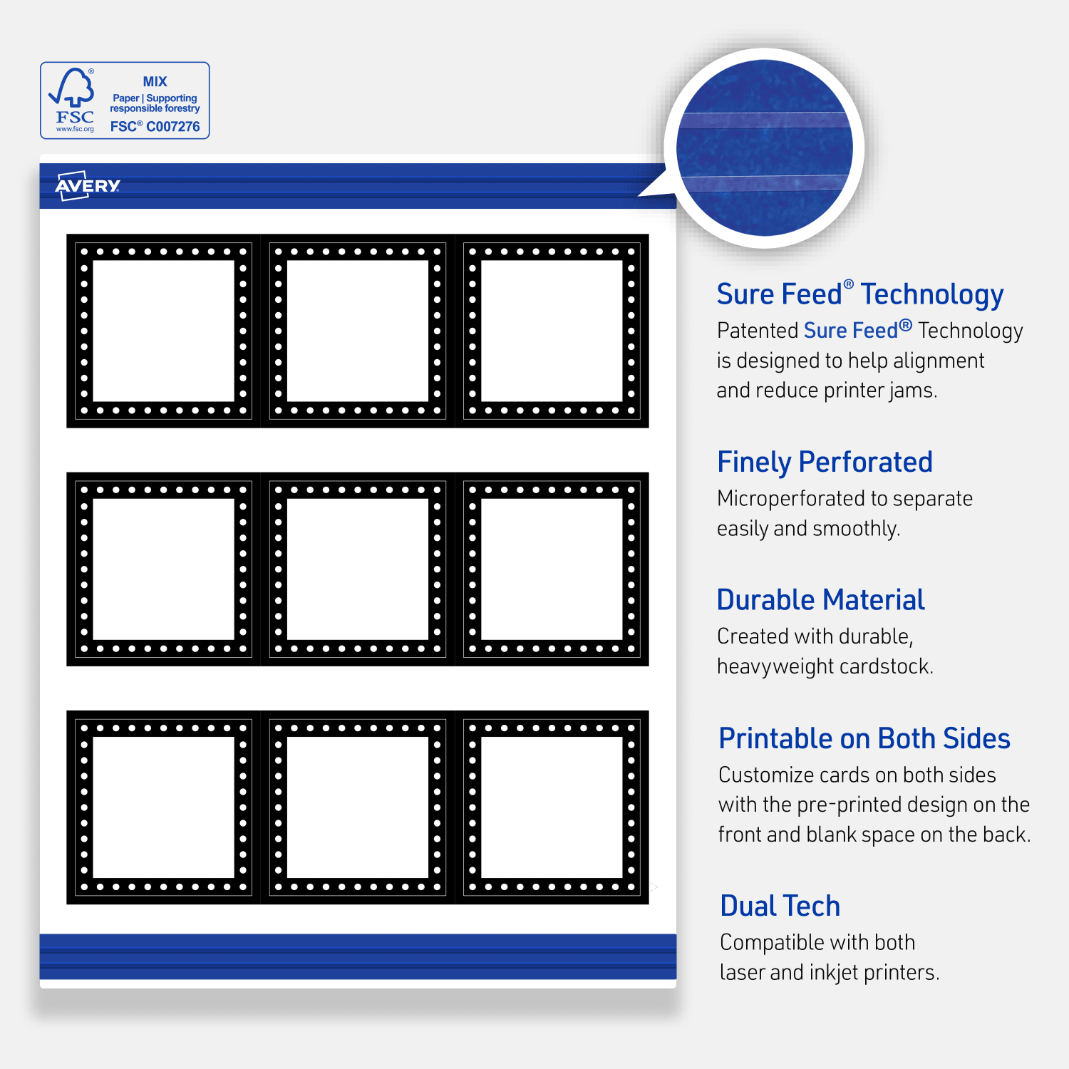 Avery Printable Cards With Sure Feed Technology, 2-1/2in x 2-1/2in, Matte White With Black And White Polka Dots, Pack Of 90 - Image 5