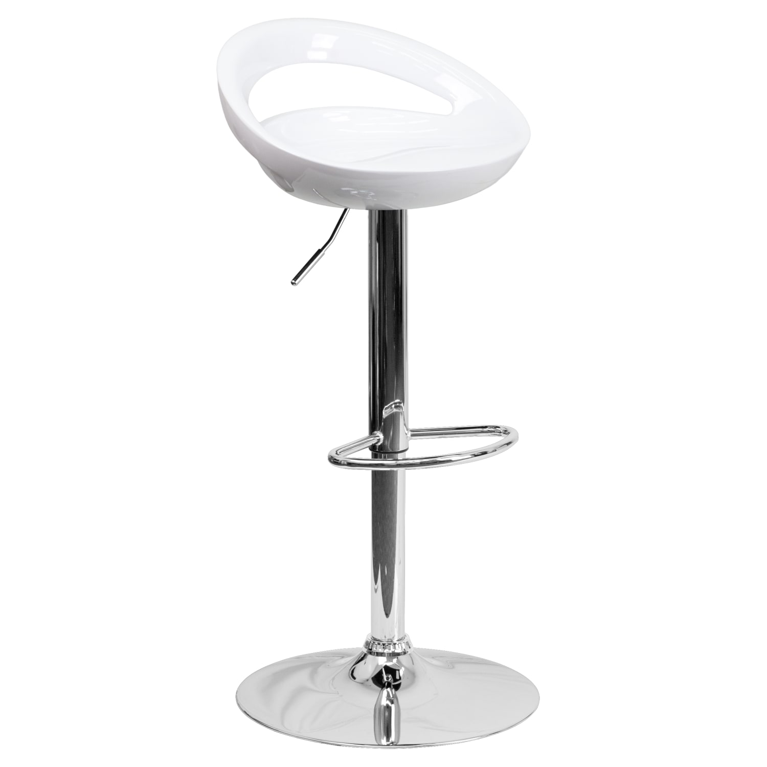 Flash Furniture Contemporary Plastic Adjustable Height Barstool with Rounded Cutout Back and Chrome Base, White - Image 3
