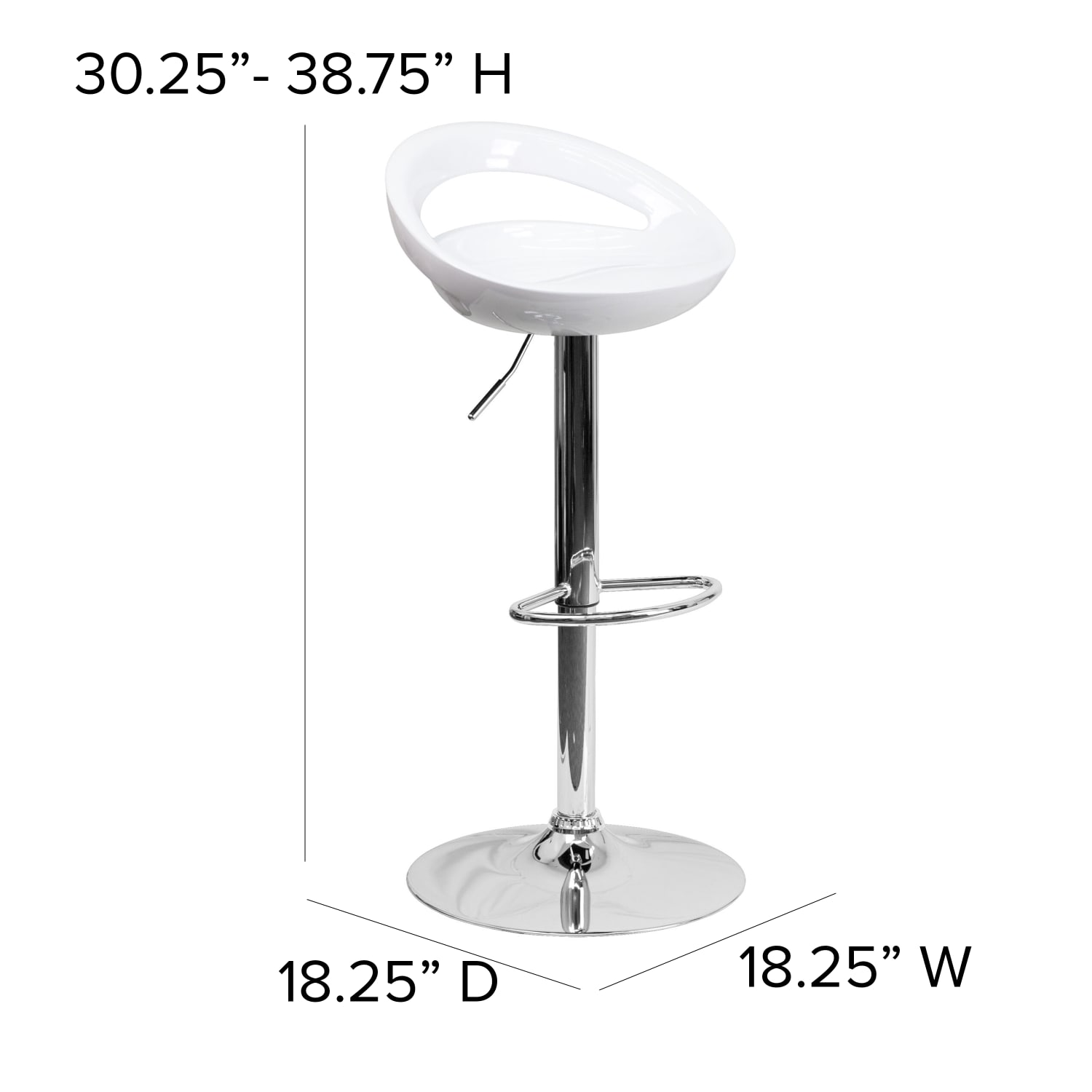 Flash Furniture Contemporary Plastic Adjustable Height Barstool with Rounded Cutout Back and Chrome Base, White - Image 5