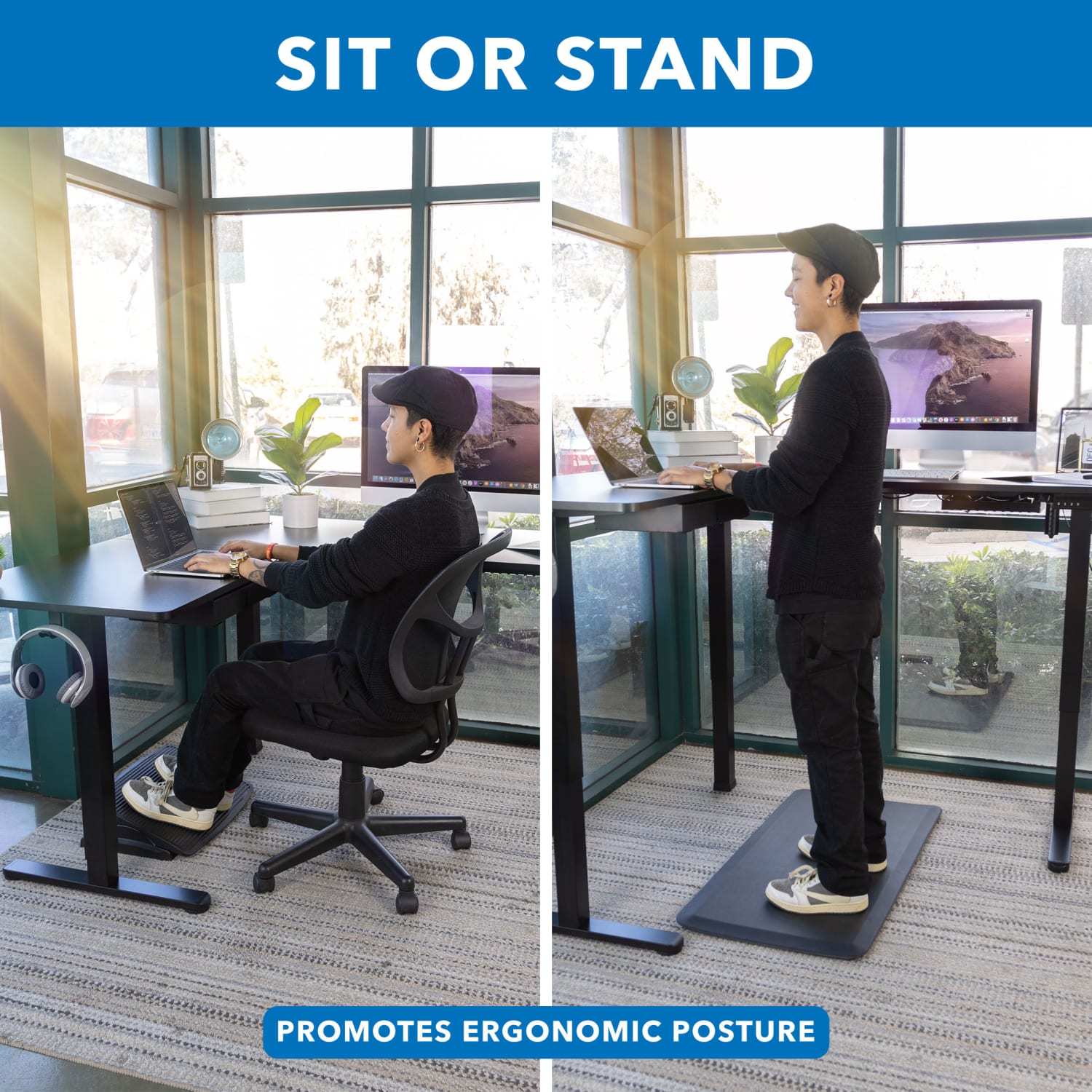 Mount-It! Large Electric 63inW Adjustable Height Corner Standing Desk, Black - Image 6