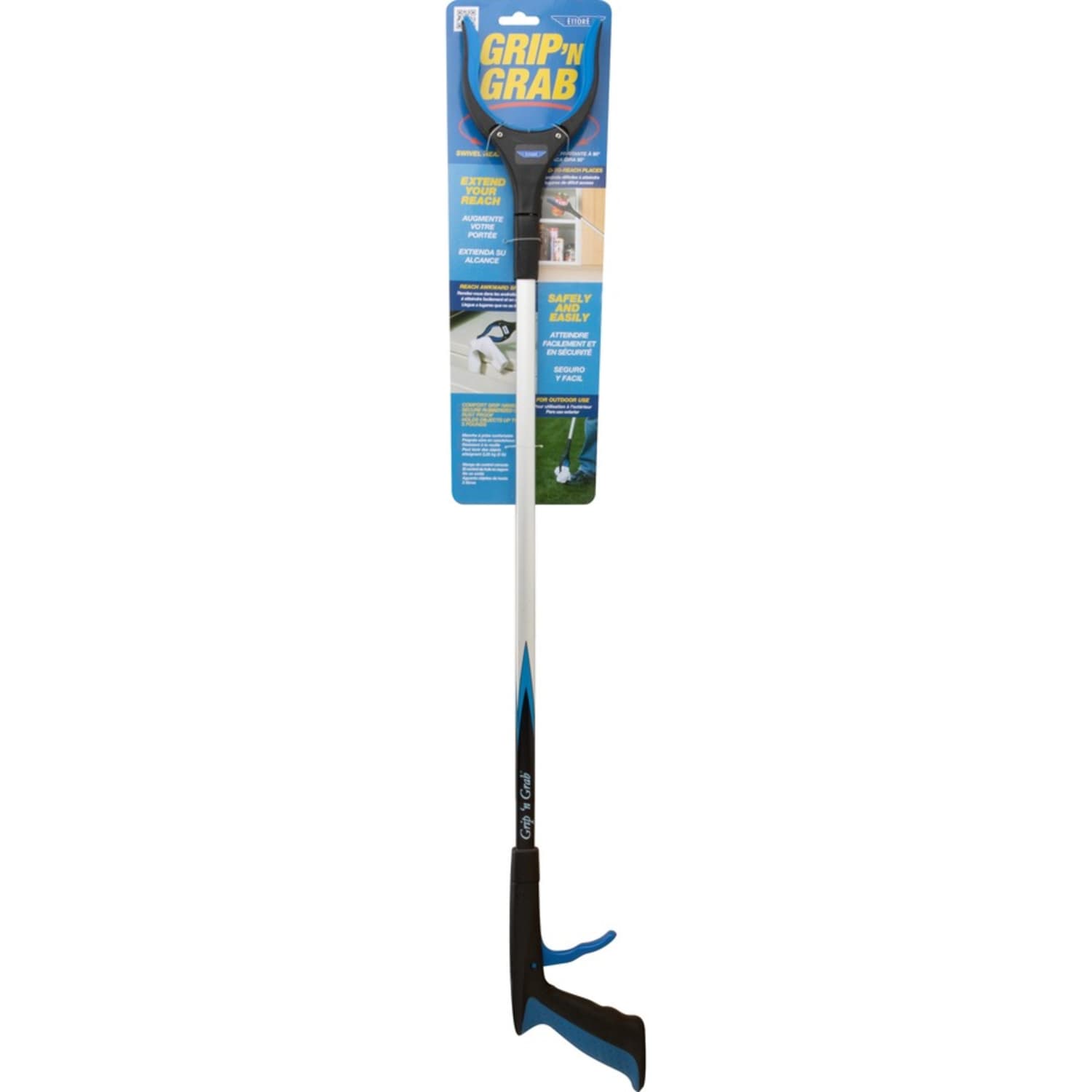 Ettore Grip N Grab Multipurpose Pickup Tool - 32in Reach - Lightweight, Rust Proof, Articulating Head, Comfortable Handle - Aluminum, Plastic, Rubber - Blue - 6 / Carton - Image 4