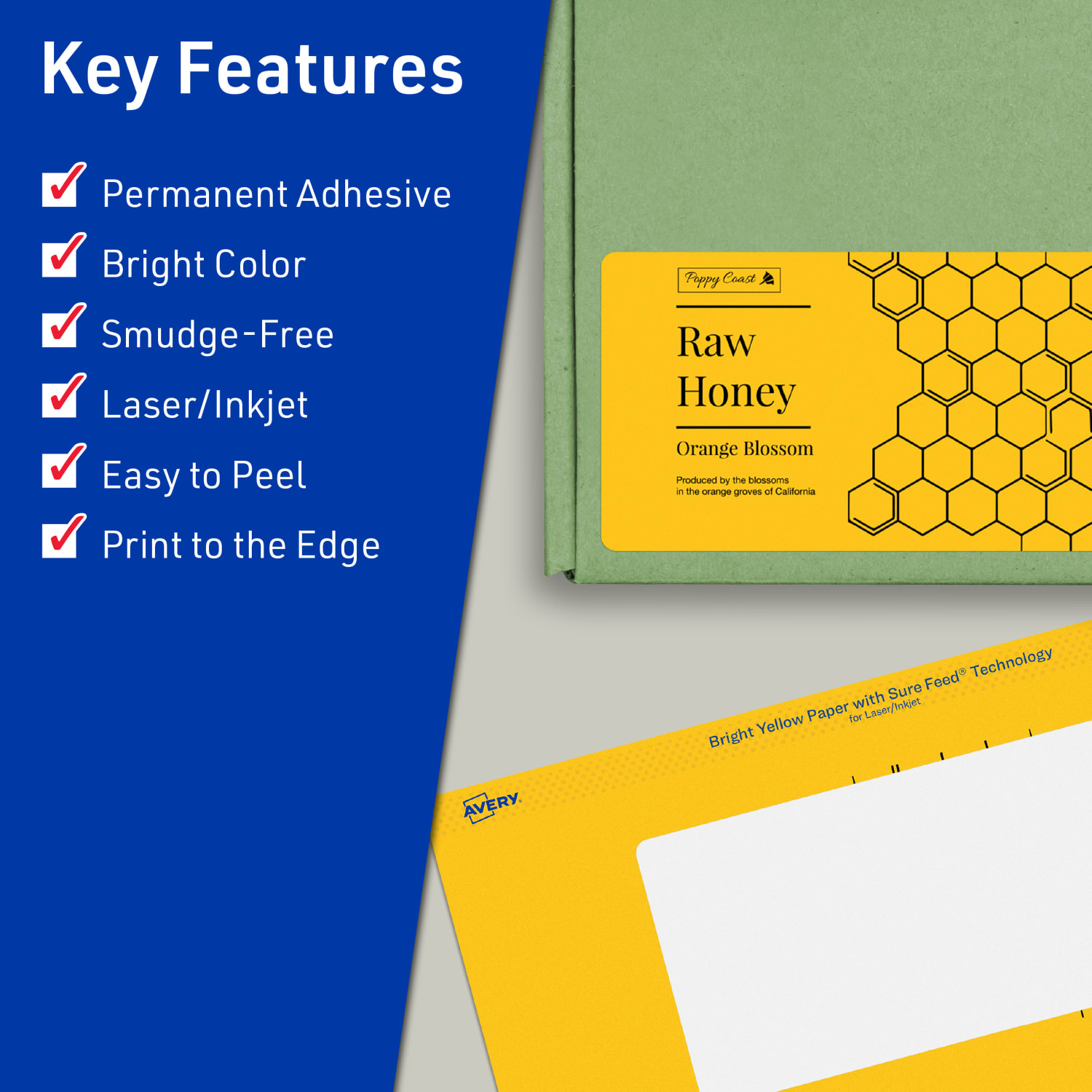 Avery Print-To-The-Edge Labels With Sure Feed Technology, 94253-BYP80, Rectangle, 4in x 5in, Matte Bright Yellow, Pack of 160 - Image 3
