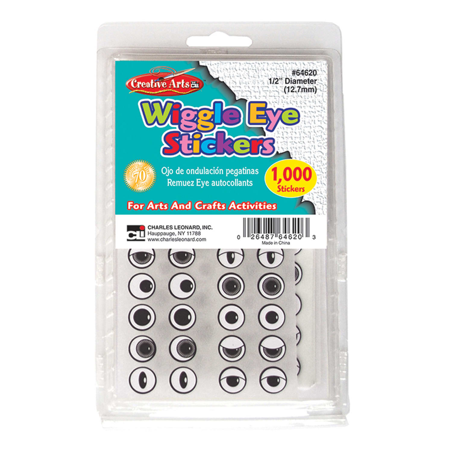 Charles Leonard Wiggle Eyes Stickers, 1,000 Stickers Per Pack, Set Of 3 Packs - Image 3
