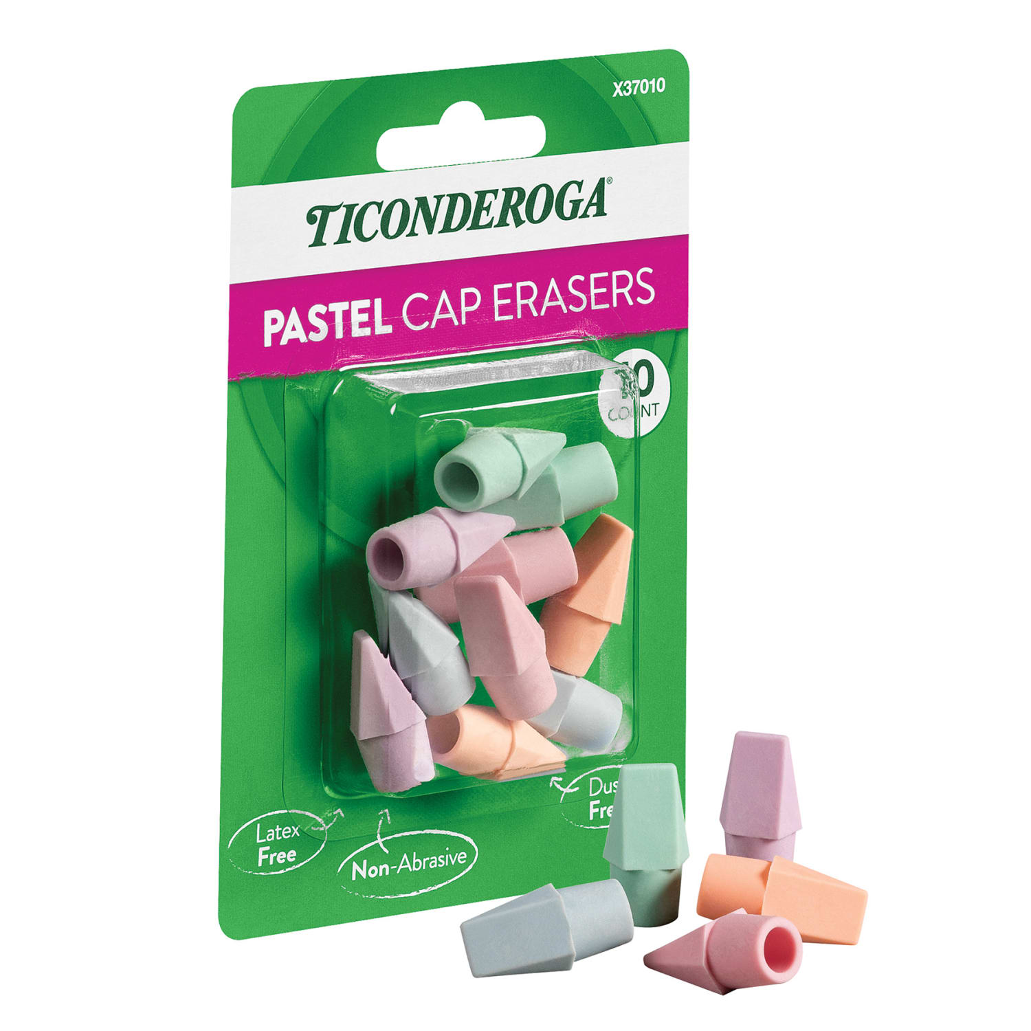 Ticonderoga Cap Erasers, 1in x 1/2in, Pastel Colors, 10 Erasers Per Pack, Set Of 24 Packs - Image 3