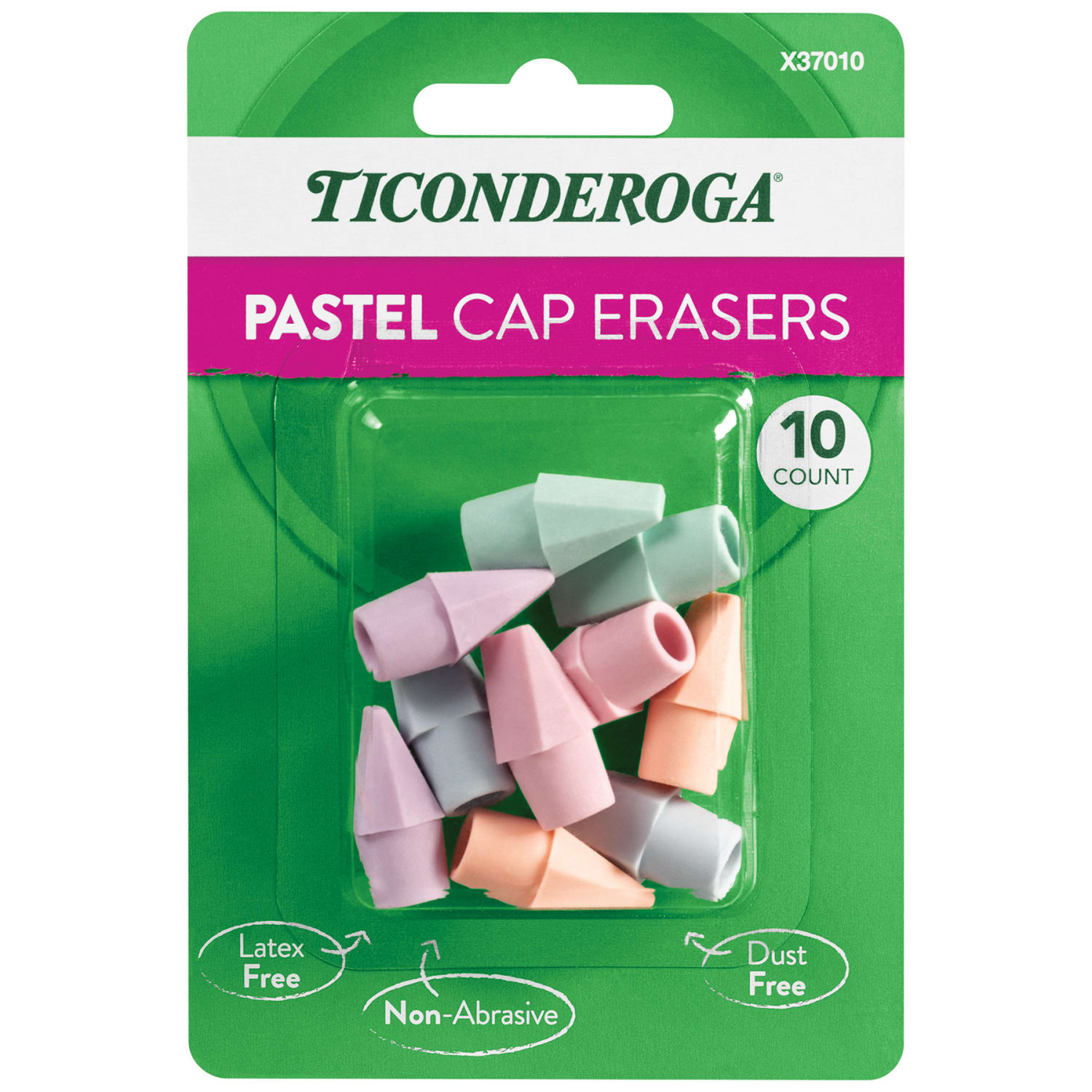 Ticonderoga Cap Erasers, 1in x 1/2in, Pastel Colors, 10 Erasers Per Pack, Set Of 24 Packs - Image 4