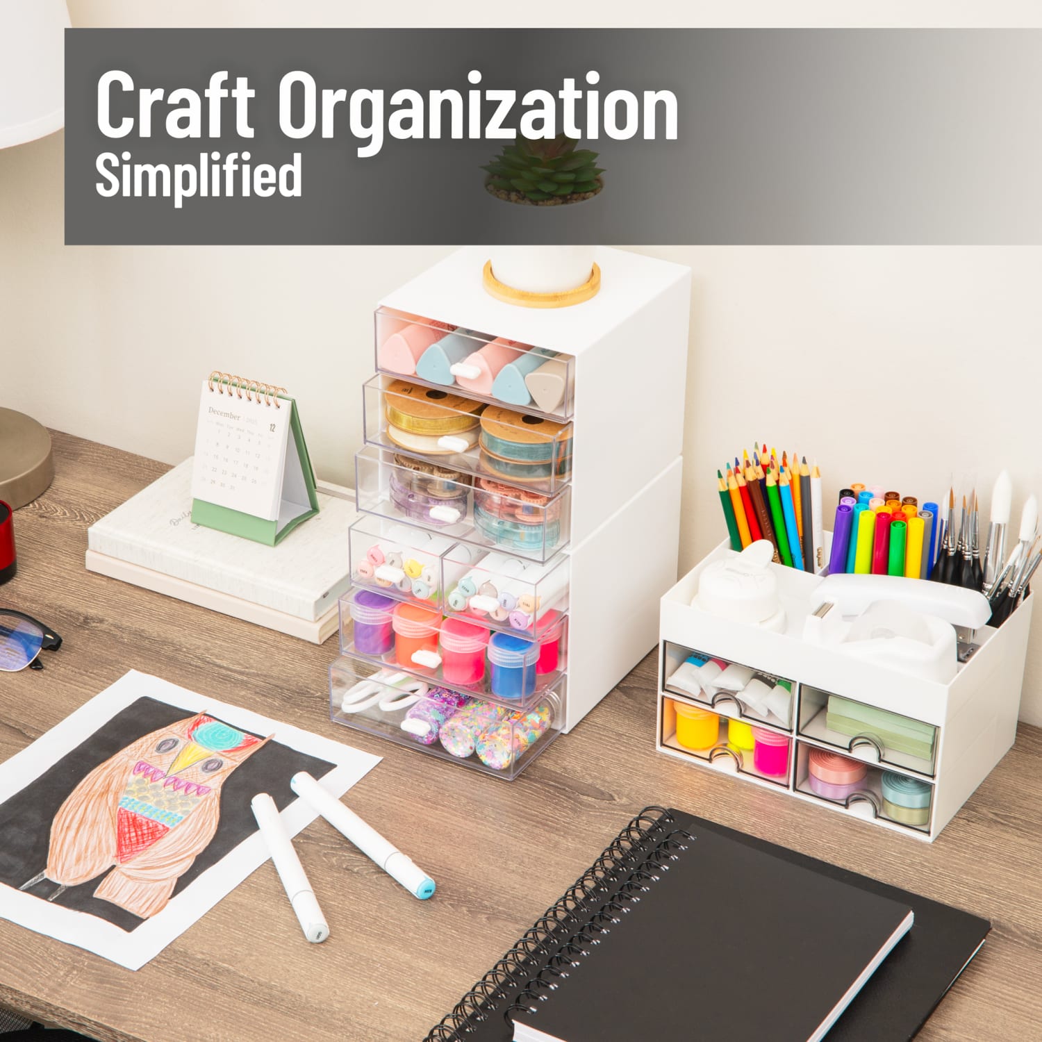 Mind Reader 4-Drawer Craft Supply Organizer With Top Tray, 5-3/4inH x 6-1/2inW x 6inD, White, Total Qty 1 - Image 3