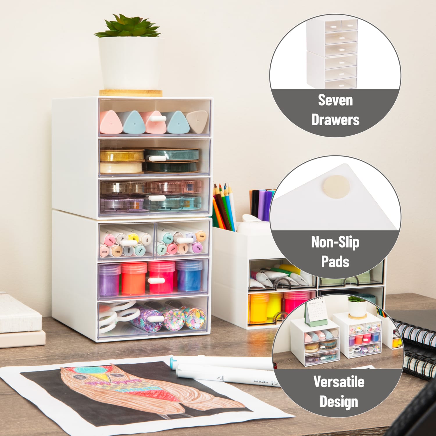 Mind Reader 4-Drawer Craft Supply Organizer With Top Tray, 5-3/4inH x 6-1/2inW x 6inD, White, Total Qty 1 - Image 5