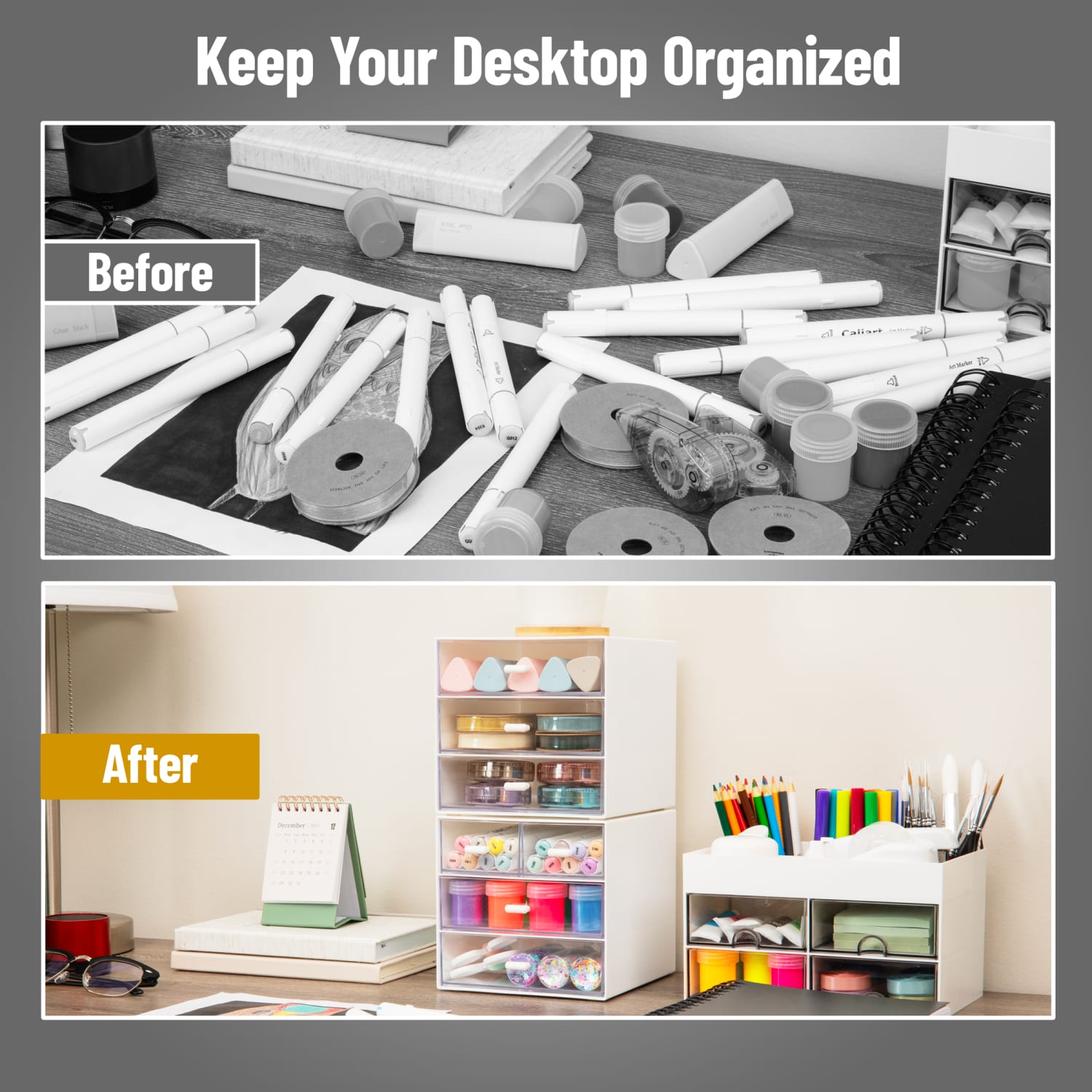 Mind Reader 4-Drawer Craft Supply Organizer With Top Tray, 5-3/4inH x 6-1/2inW x 6inD, White, Total Qty 1 - Image 6