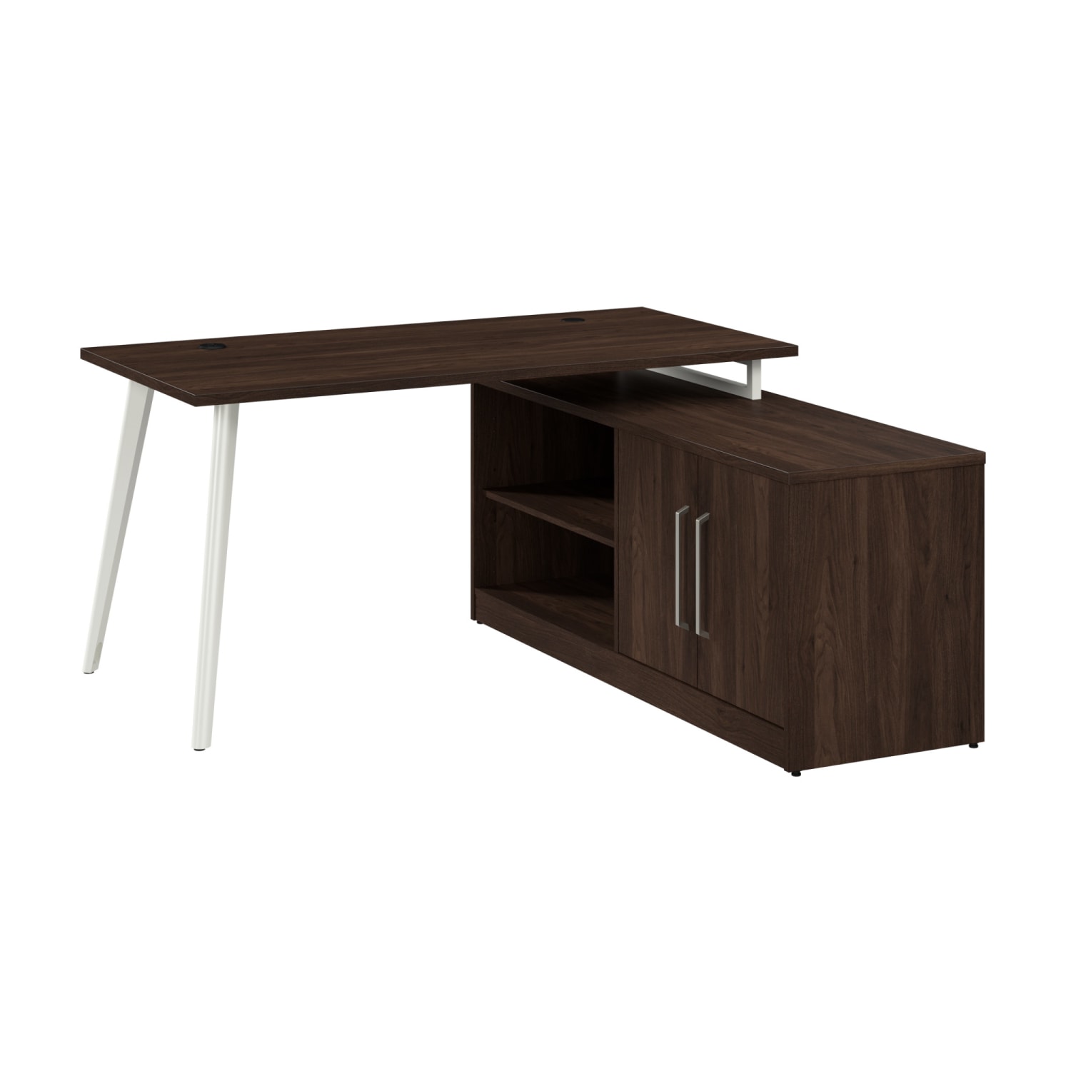Bush Business Furniture Vista 60inW Corner Desk with Splayed Metal Legs and Low Storage Cabinet, Black Walnut, Standard Delivery - Image 3