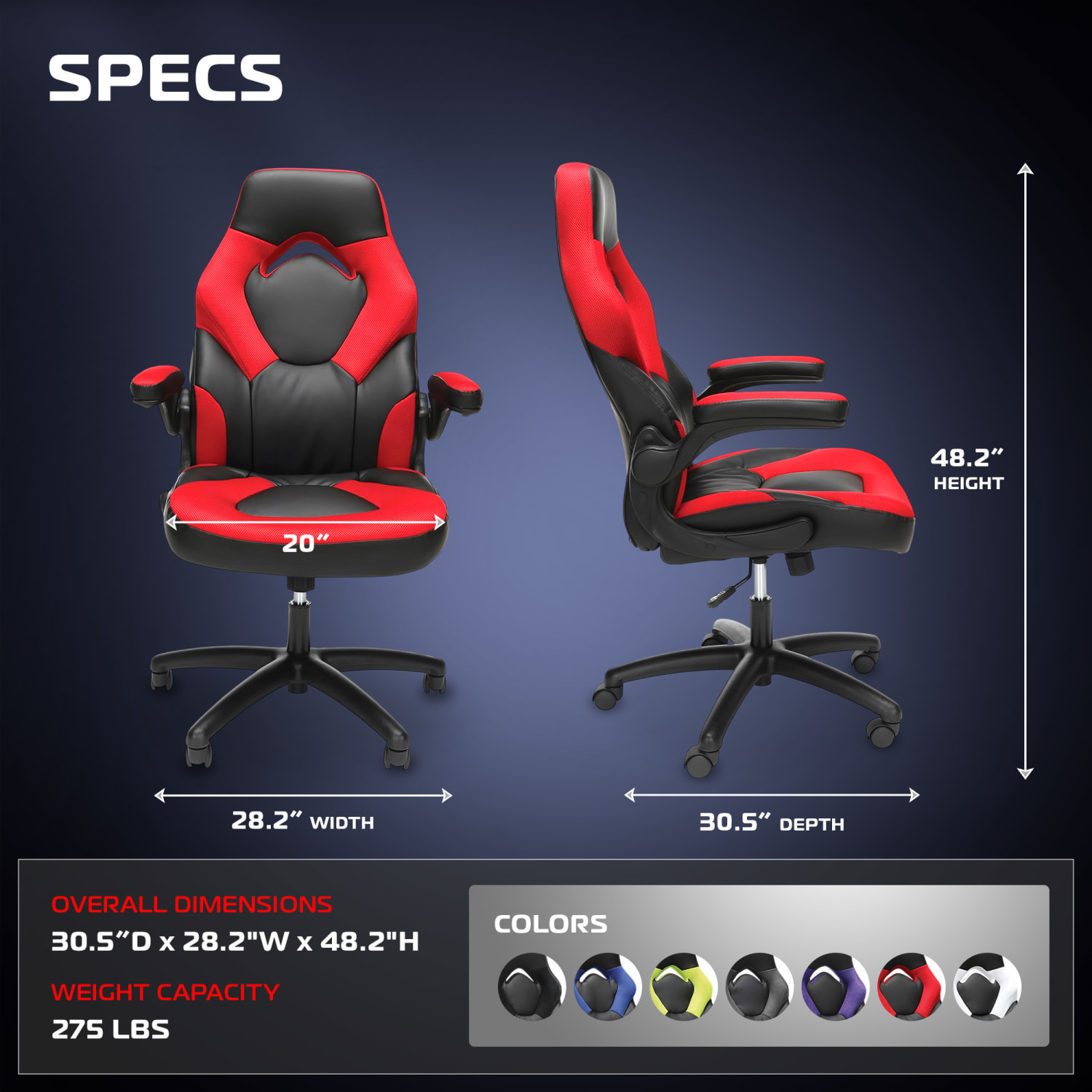 Respawn Racing Style Ergonomic Bonded Leather Computer Gaming Chair, Red - Image 3