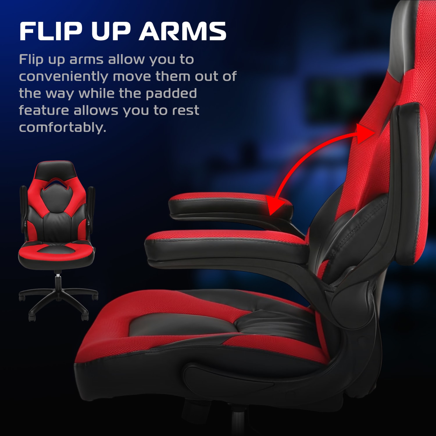 Respawn Racing Style Ergonomic Bonded Leather Computer Gaming Chair, Red - Image 4