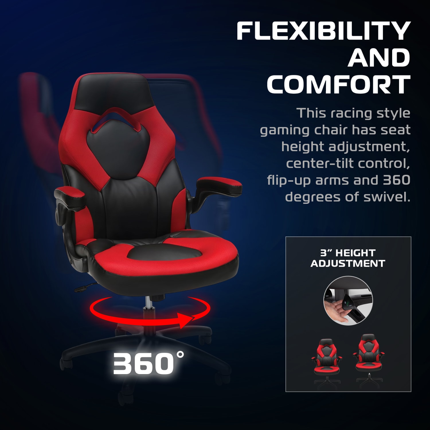 Respawn Racing Style Ergonomic Bonded Leather Computer Gaming Chair, Red - Image 5