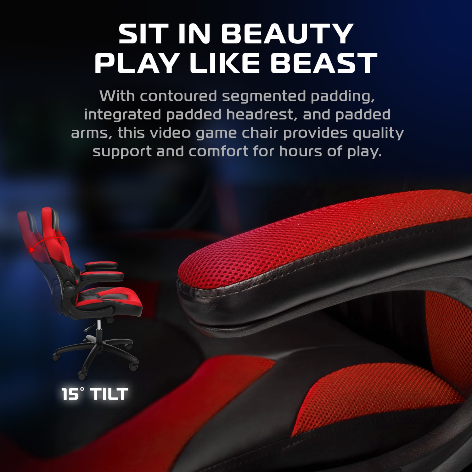 Respawn Racing Style Ergonomic Bonded Leather Computer Gaming Chair, Red - Image 6