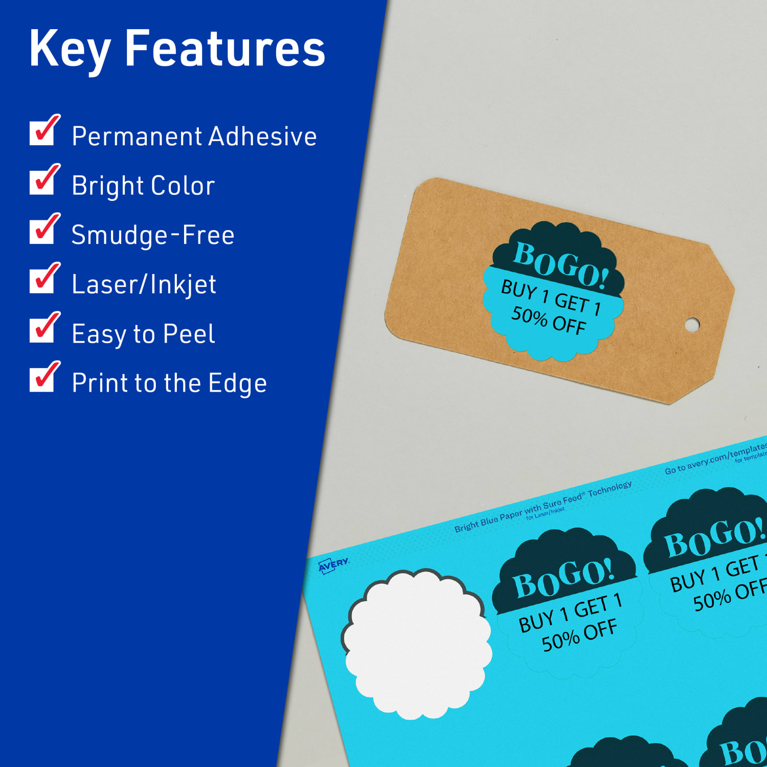 Avery Print-To-The-Edge Labels With Sure Feed Technology, 94516-BBP80, Round Scalloped, 2-1/2in, Matte Bright Blue, Pack of 720 - Image 3