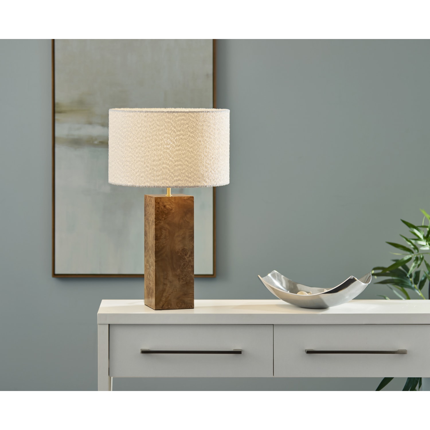 Adesso Frederick Table Lamp, 23-1/4in, White Shade/Burled Wood Base - Image 4