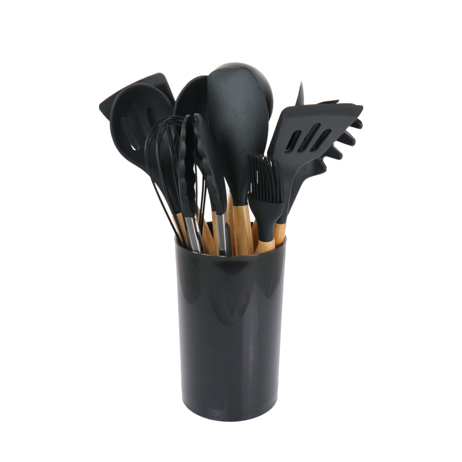 MegaChef Silicone And Wood Cooking Utensils, Black, Set Of 12 Utensils - Image 5