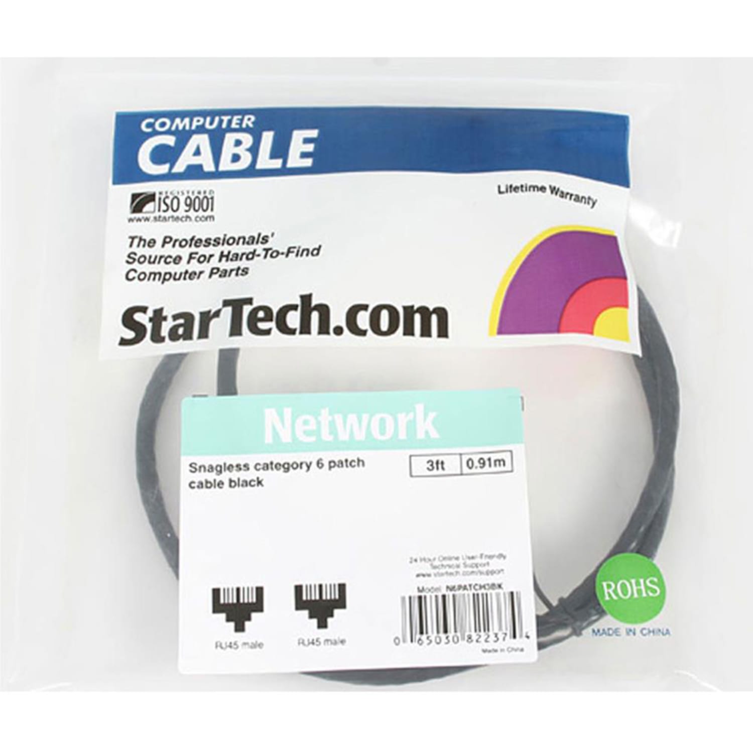 StarTech.com 3ft CAT6 Ethernet Cable - Black Snagless Gigabit CAT 6 Wire - 3ft Black CAT6 up to 160ft - N6PATCH3BK - Image 5