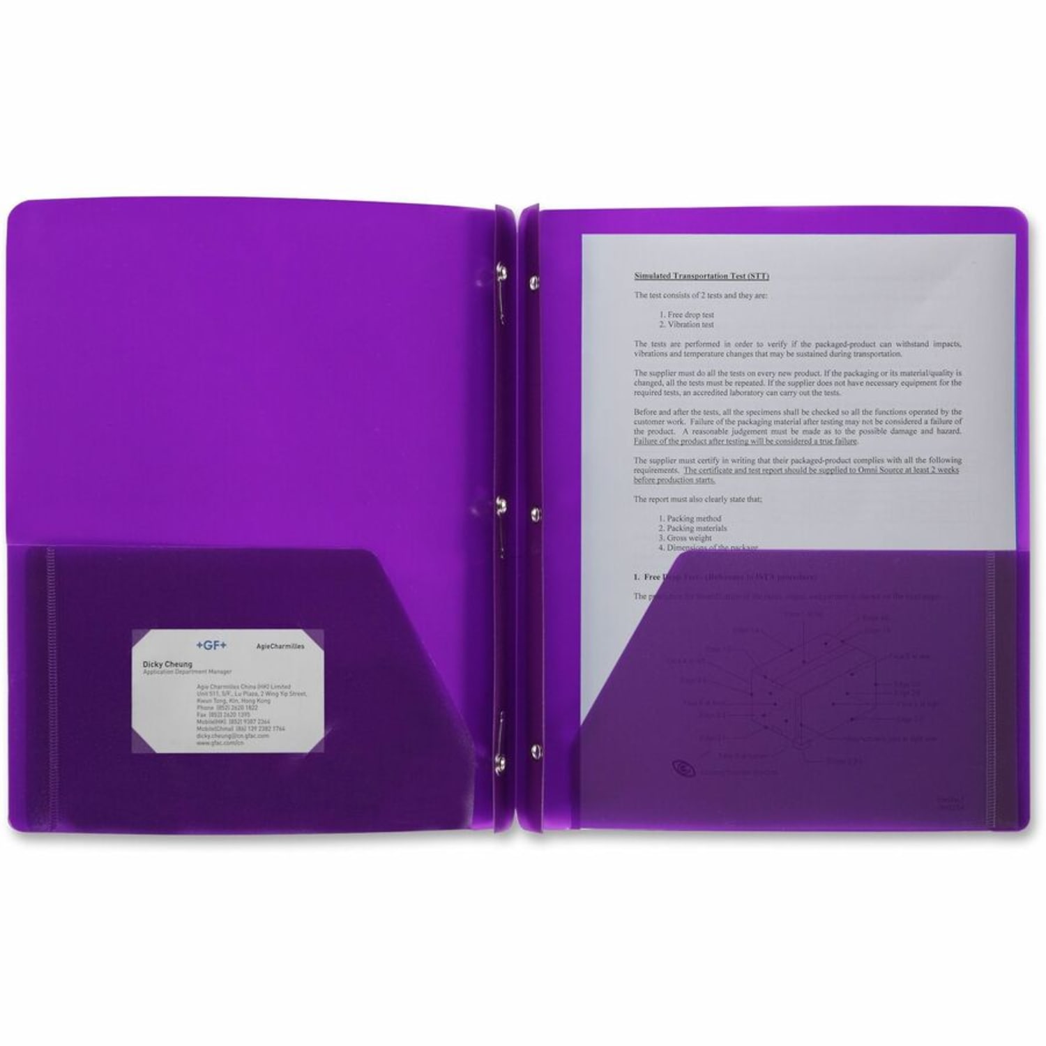 Business Source Letter Portfolio - 8 1/2in x 11in - 50 Sheet Capacity - 3 x Prong Fastener(s) - 2 Pocket(s) - Purple - 1 Each - Image 3