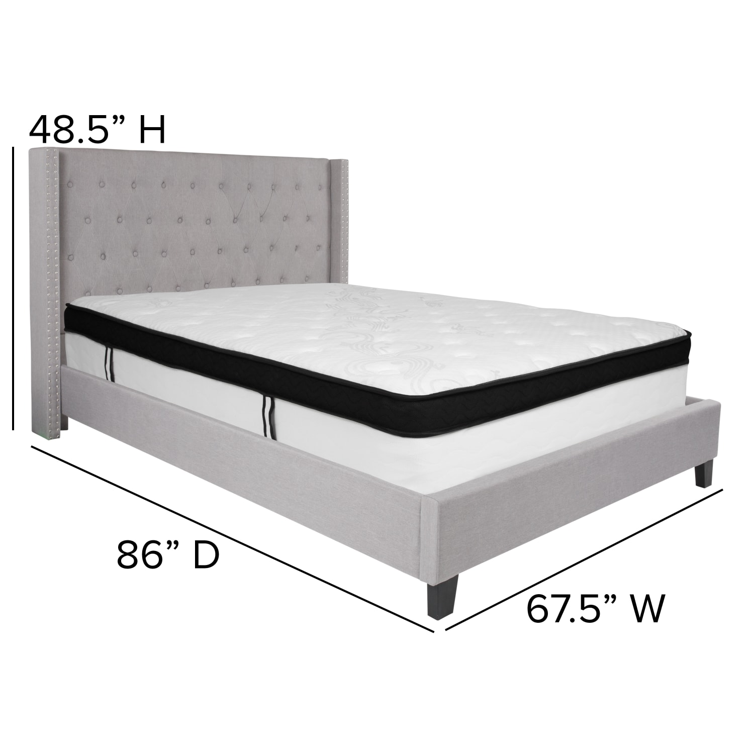 Flash Furniture Riverdale Tufted Upholstered Platform Bed, Queen, Light Gray - HGBMF43 - Image 5