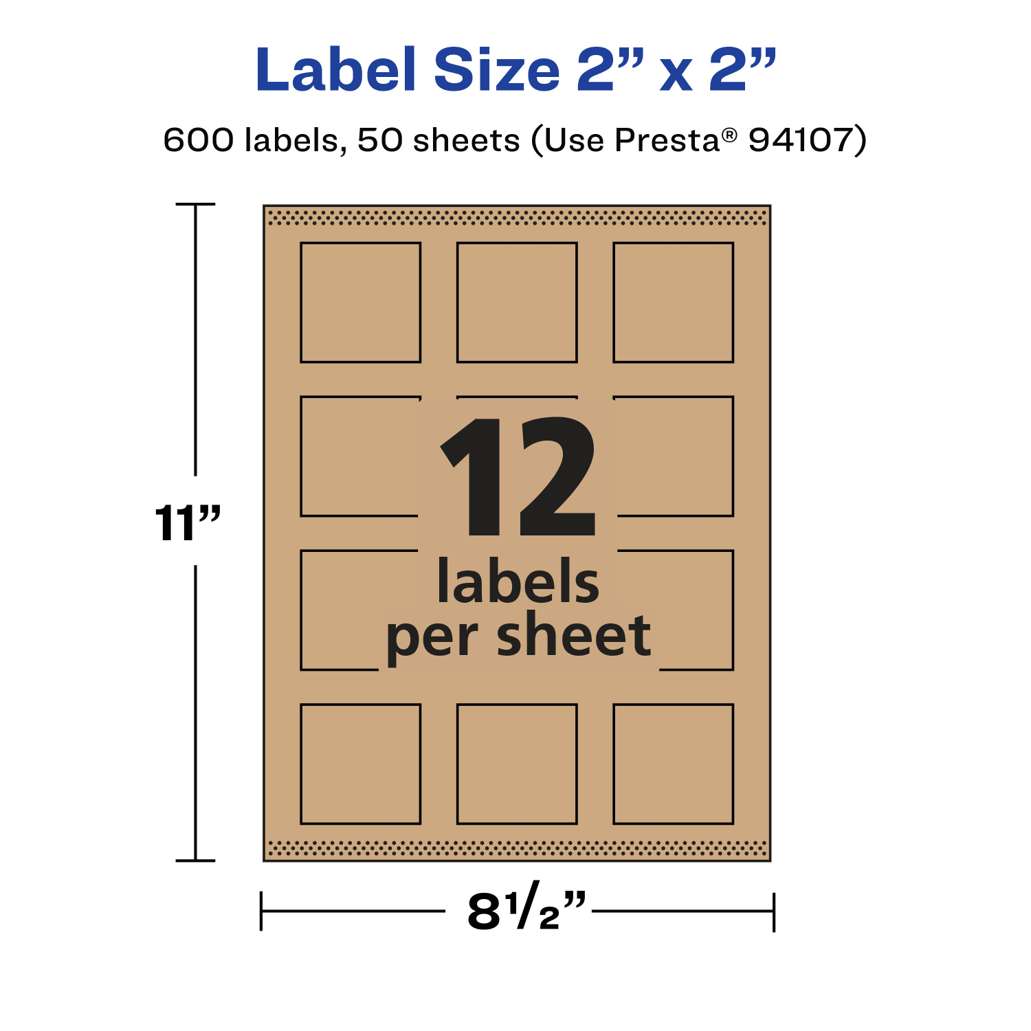 Avery Kraft Permanent Labels With Sure Feed, 94107-KMP50, Square, 2in x 2in, Brown, Pack Of 600 - Image 6