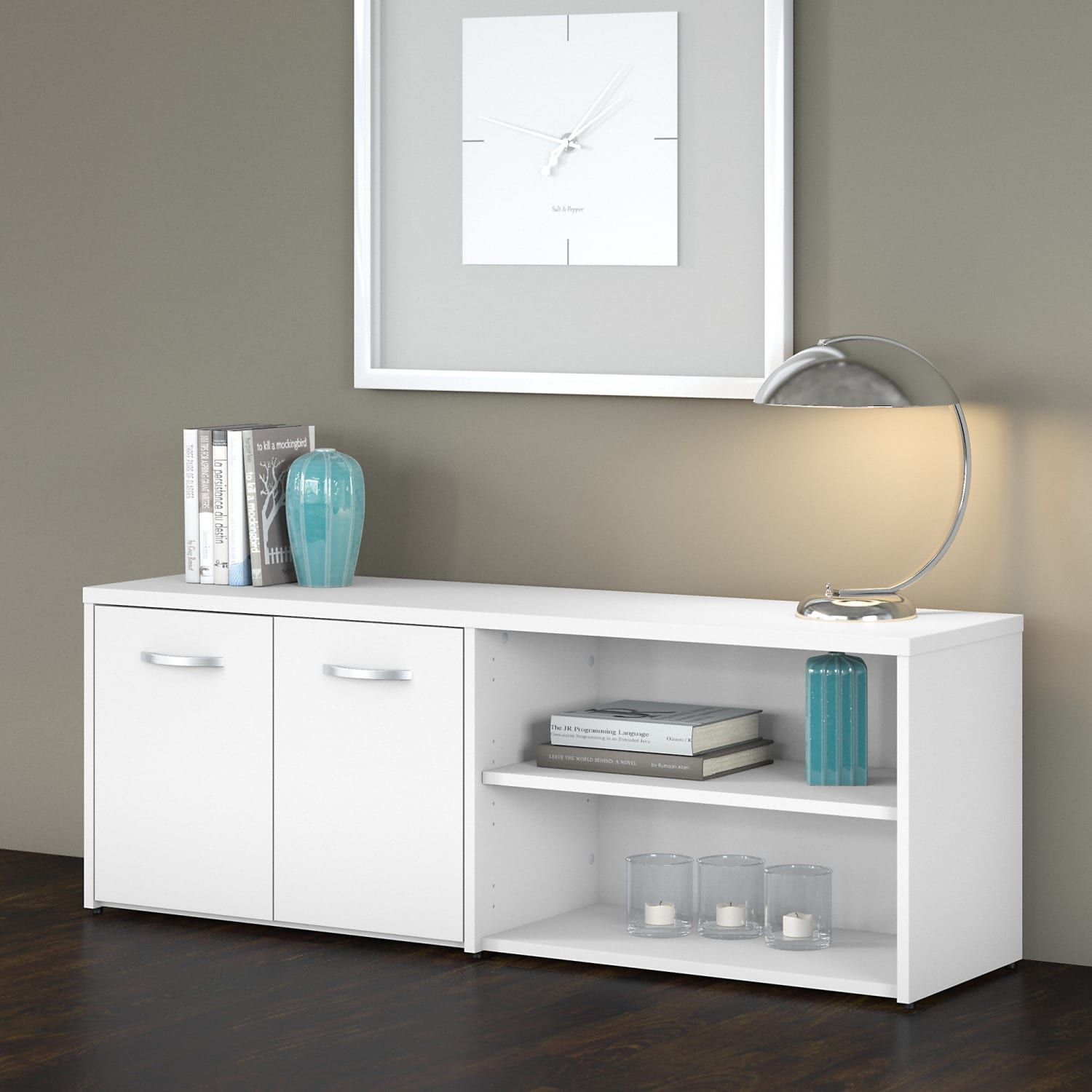 Bush Business Furniture Studio C 60inW Low Storage Cabinet With Doors And Shelves, White, Standard Delivery - Image 3