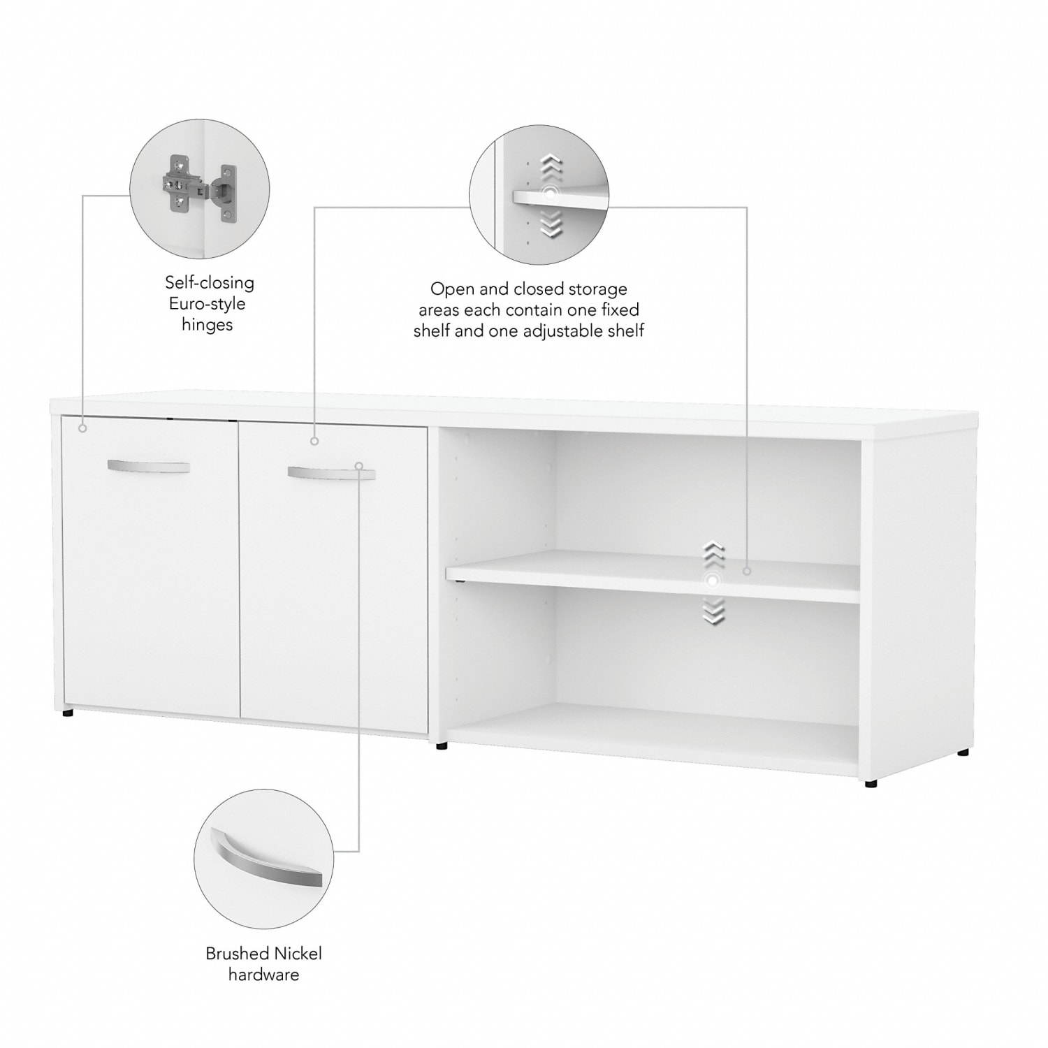 Bush Business Furniture Studio C 60inW Low Storage Cabinet With Doors And Shelves, White, Standard Delivery - Image 4