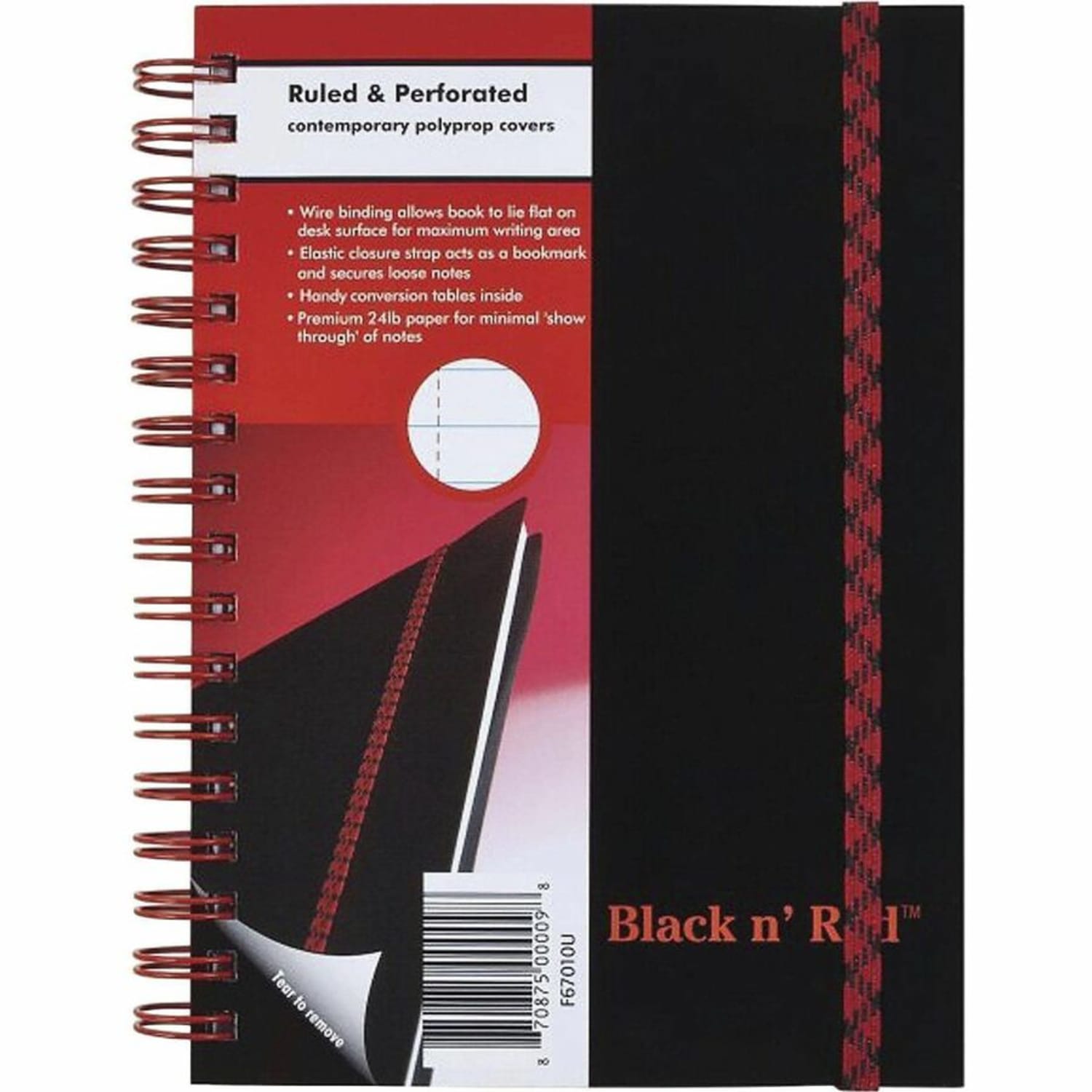 Black n Red Wirebound Notebook, 3 5/8in x 5 7/8in, 1 Subject, Wide Ruled, 70 Sheets, Black/Red - Image 5