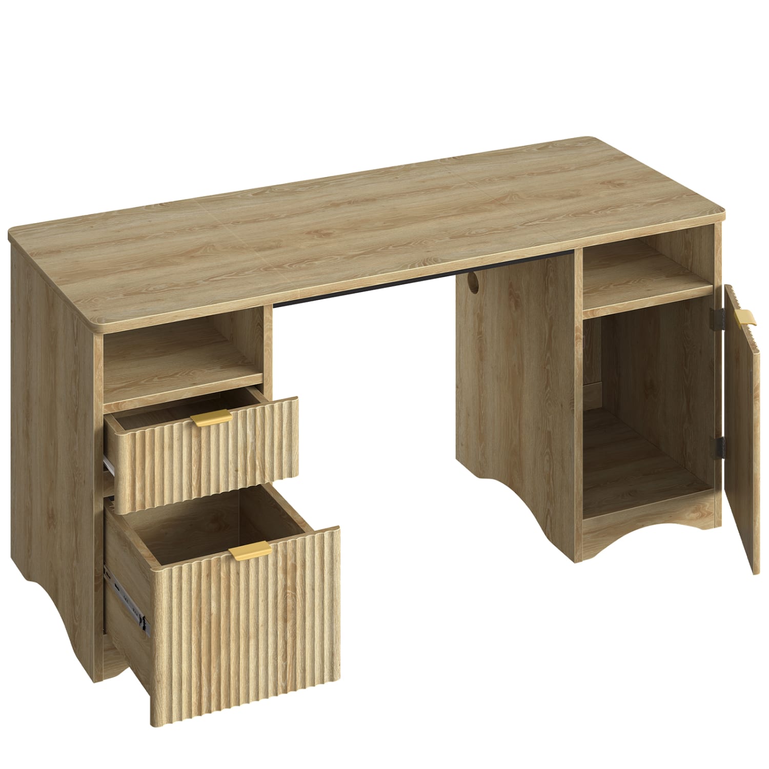 Bestier 60inW Fluted Executive Desk With Drawers/Cabinet, Natural - Image 3