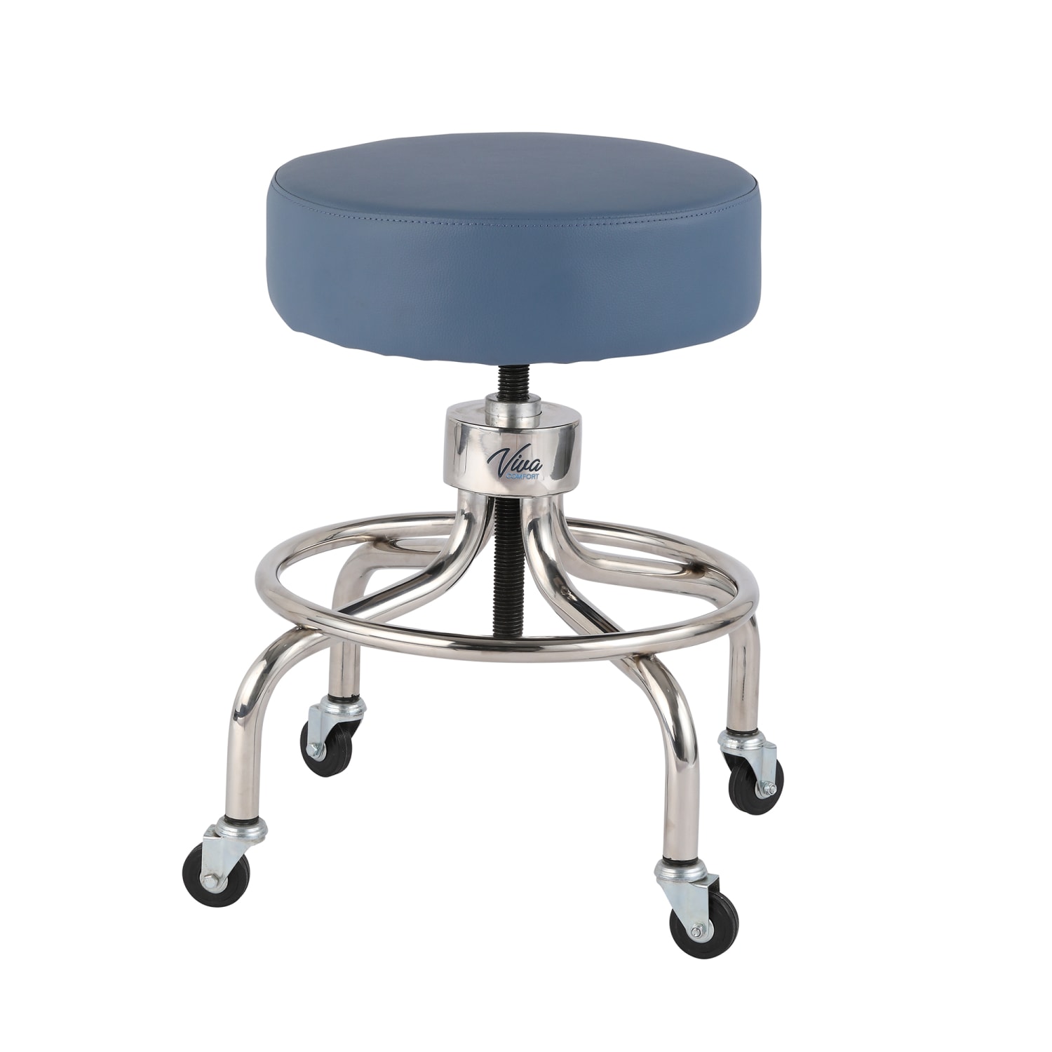 Alpine VivaComfort Height Adjustable Exam Stool With Circular Foot Ring Midnight ExpressSilver PopularChairscom