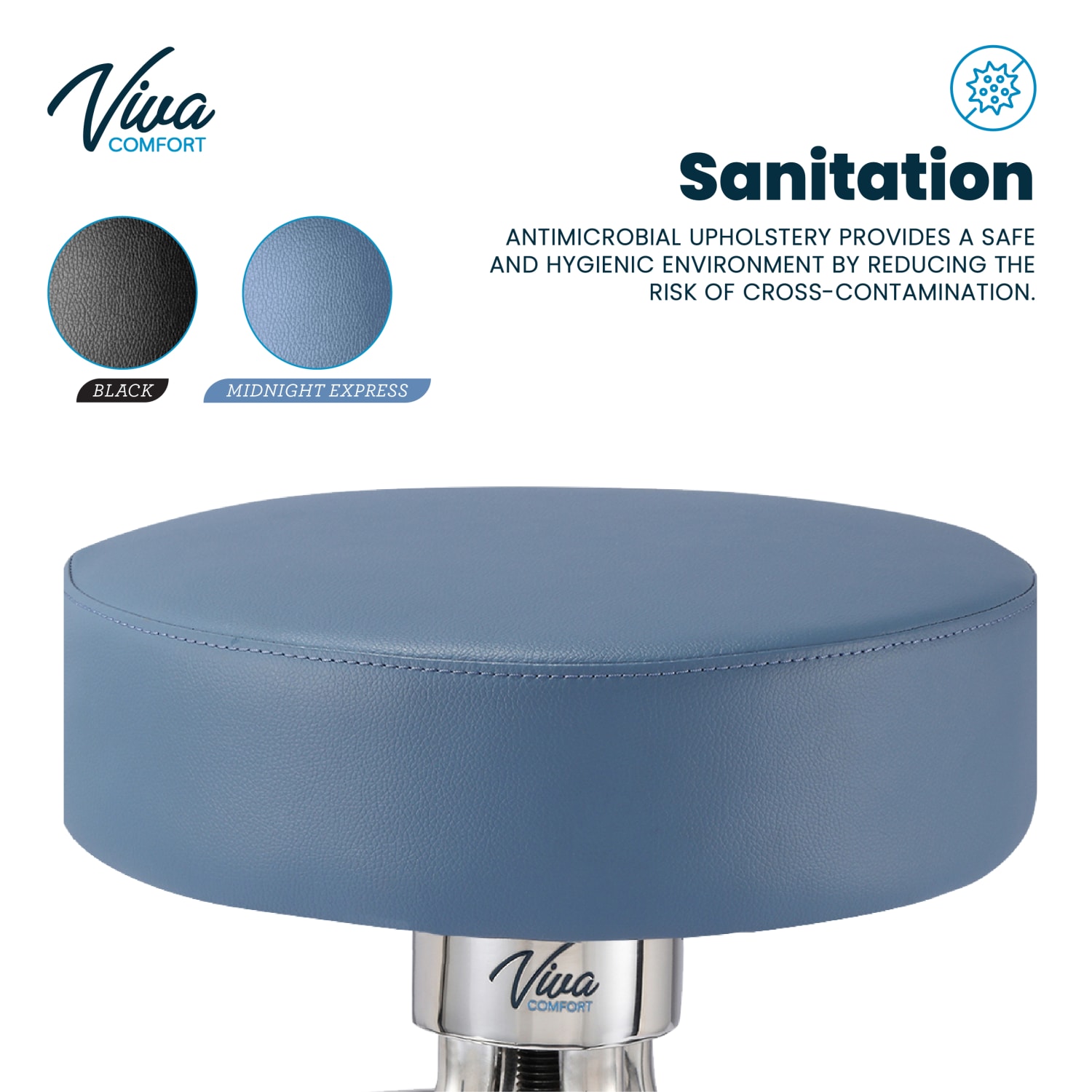 Alpine VivaComfort Height Adjustable Exam Stool With Circular Foot Ring Midnight ExpressSilver PopularChairscom