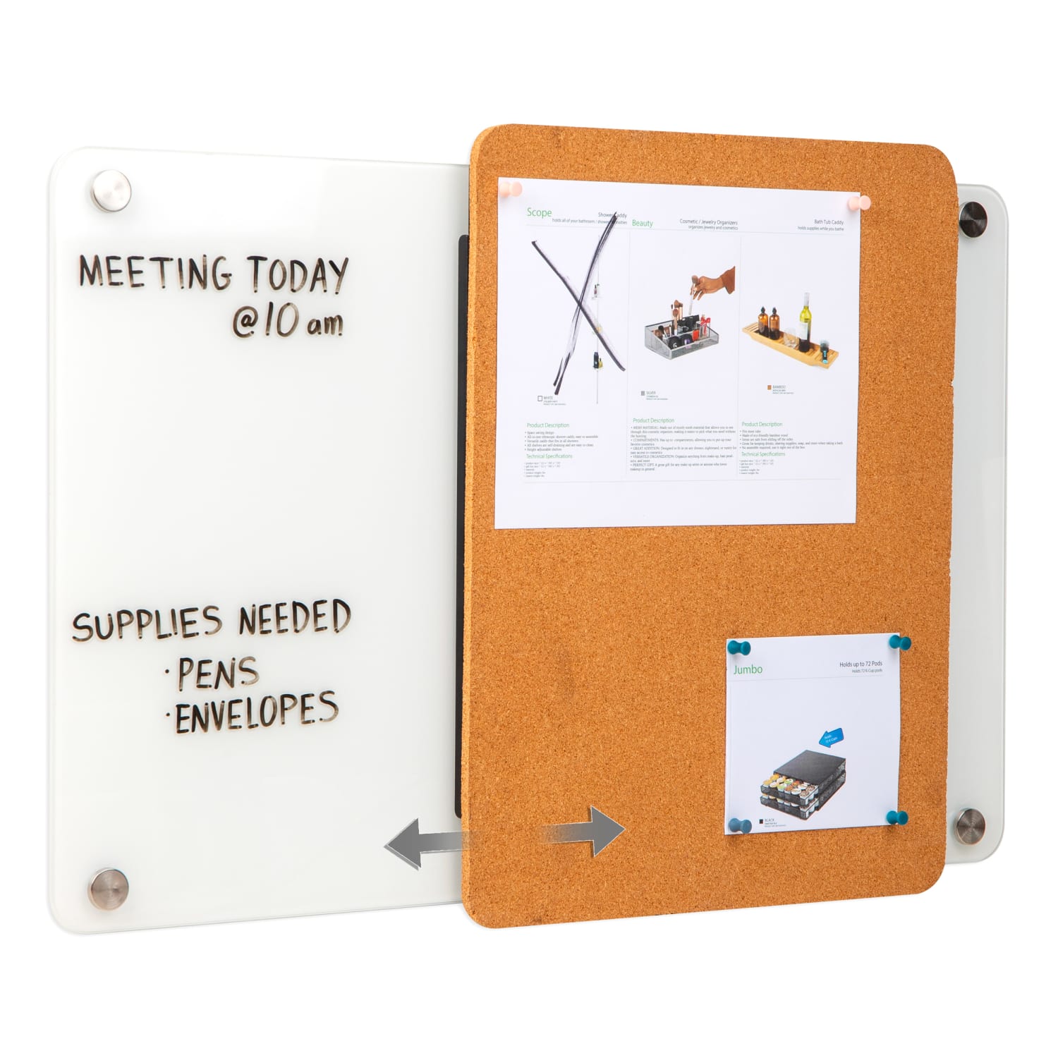 Mind Reader Wall-Mounted Glass Dry-Erase Board With Sliding Corkboard, 28in x 19-1/2in, White - Image 3